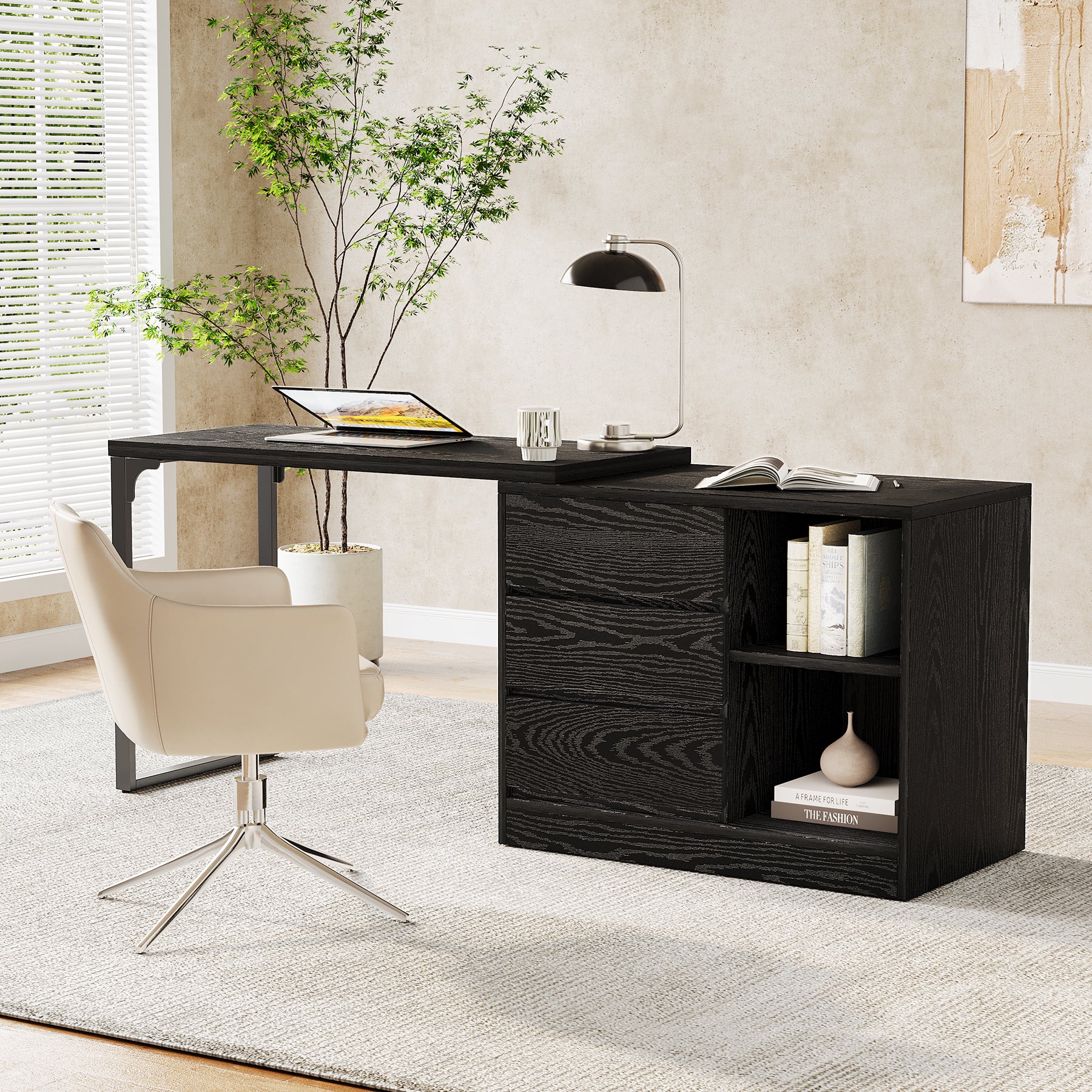 Tribesigns Bureau d'ordinateur, Bureau d'angle réversible avec armoire à tiroirs