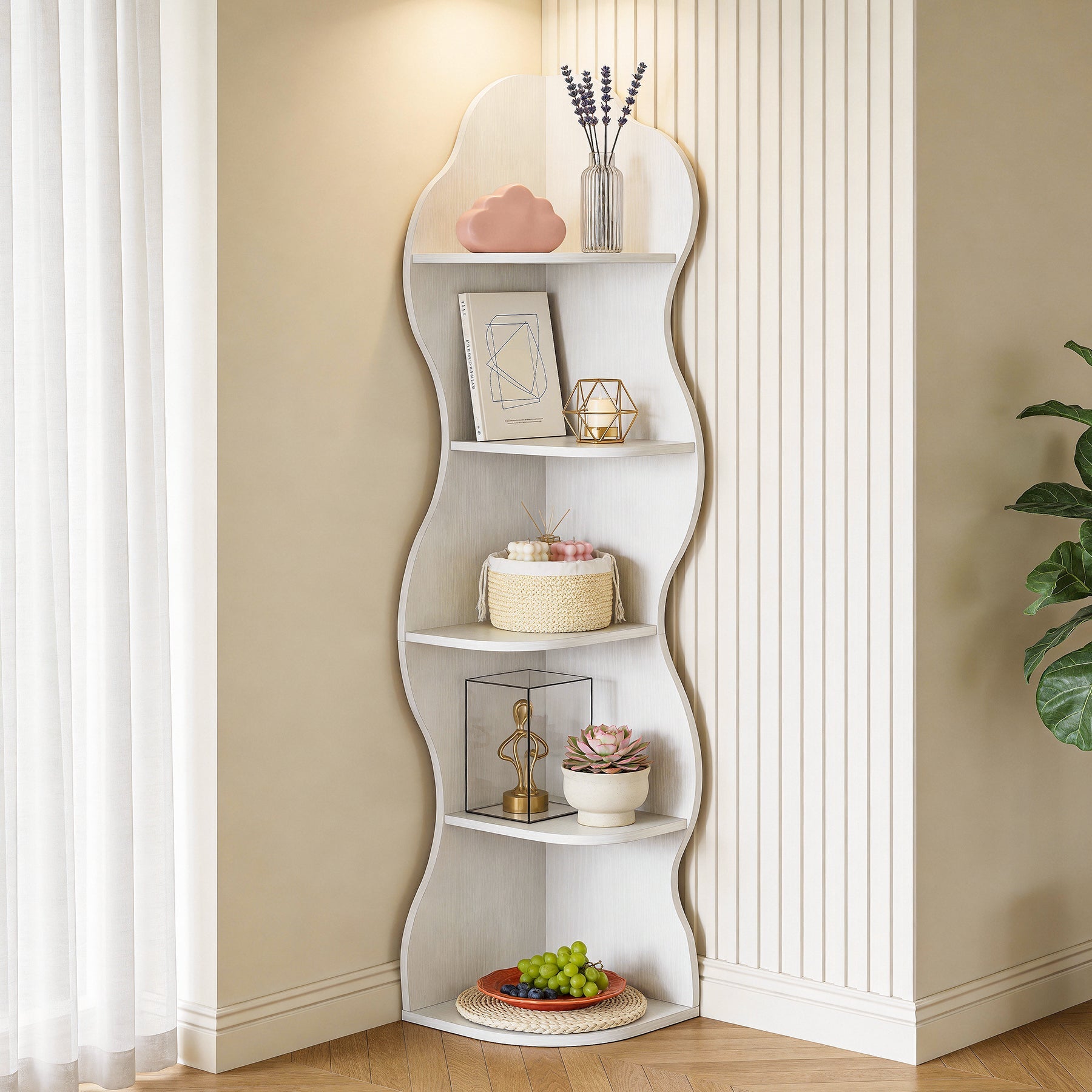 Tribesigns Étagère d'angle à 5 niveaux, Bibliothèque d'angle moderne design incurvé