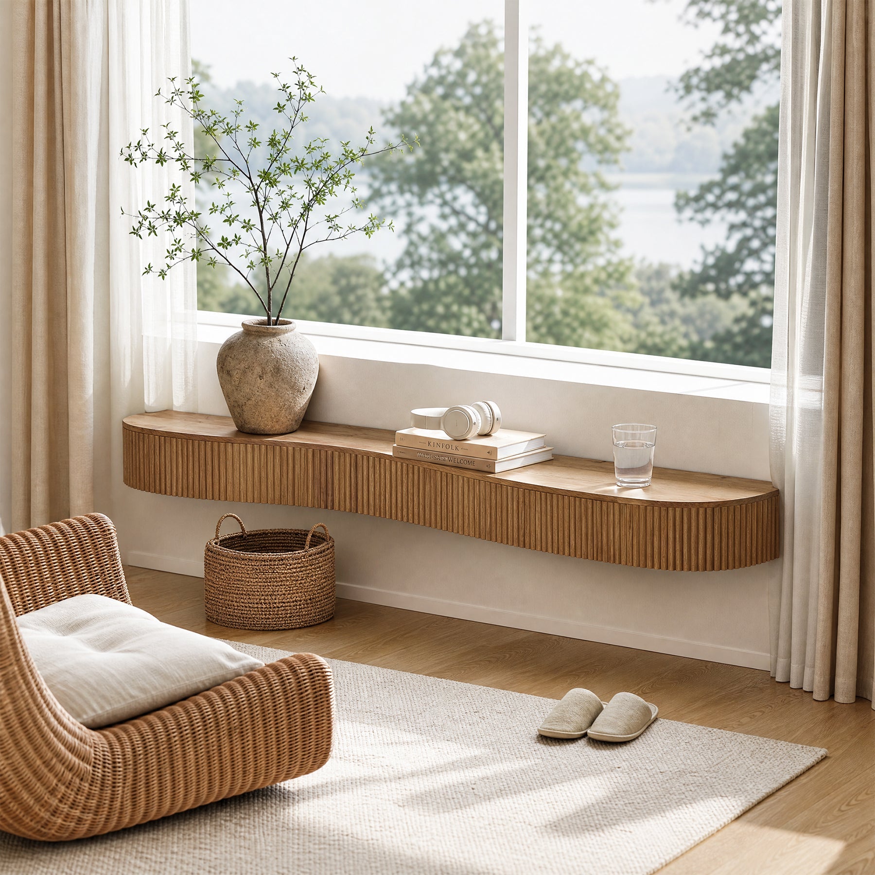 Tribesigns Étagère de cheminée flottante en bois massif 180 cm avec motif rainuré