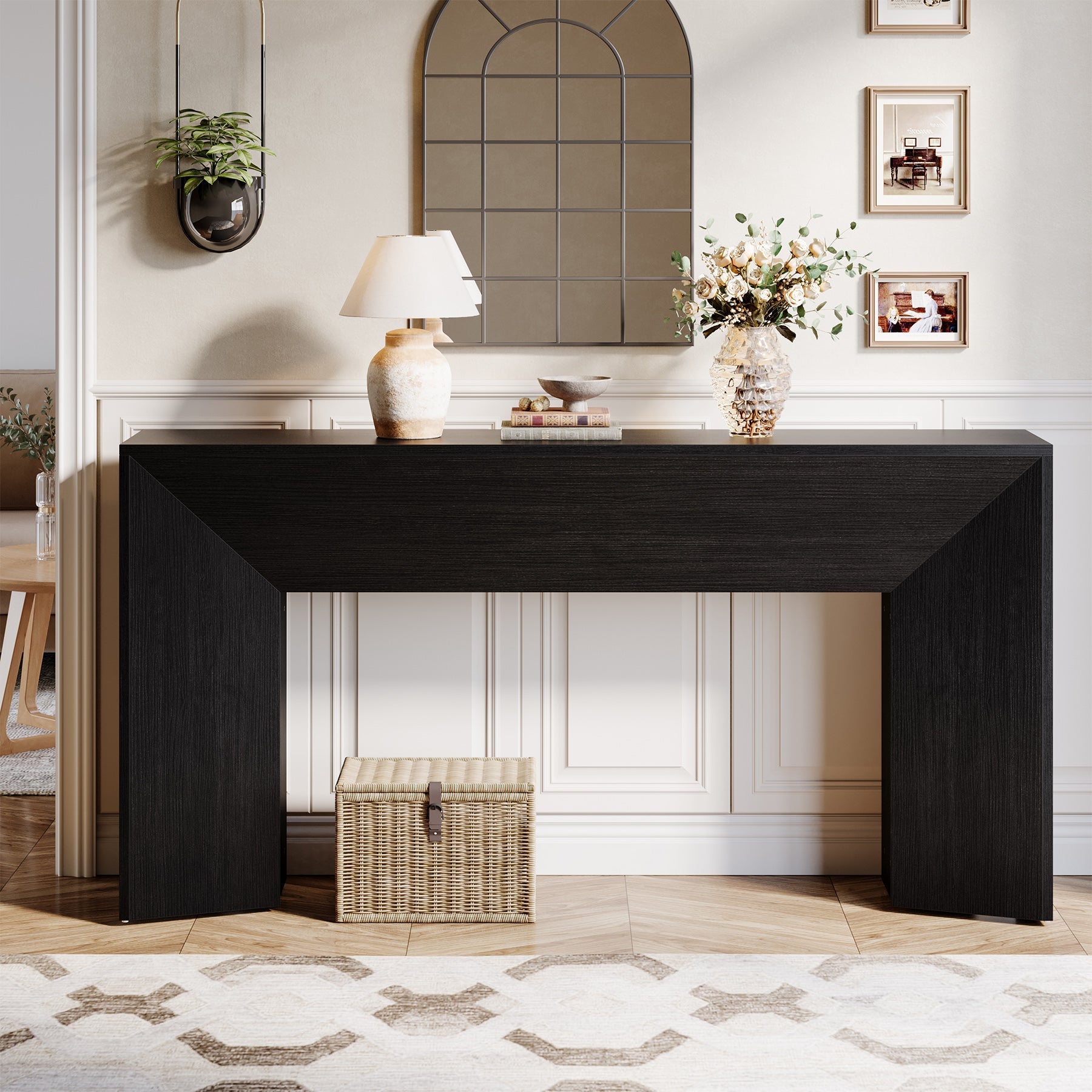 Tribesigns Console 160 cm pour entrée, Table d'appoint en bois noir pour salon et couloir