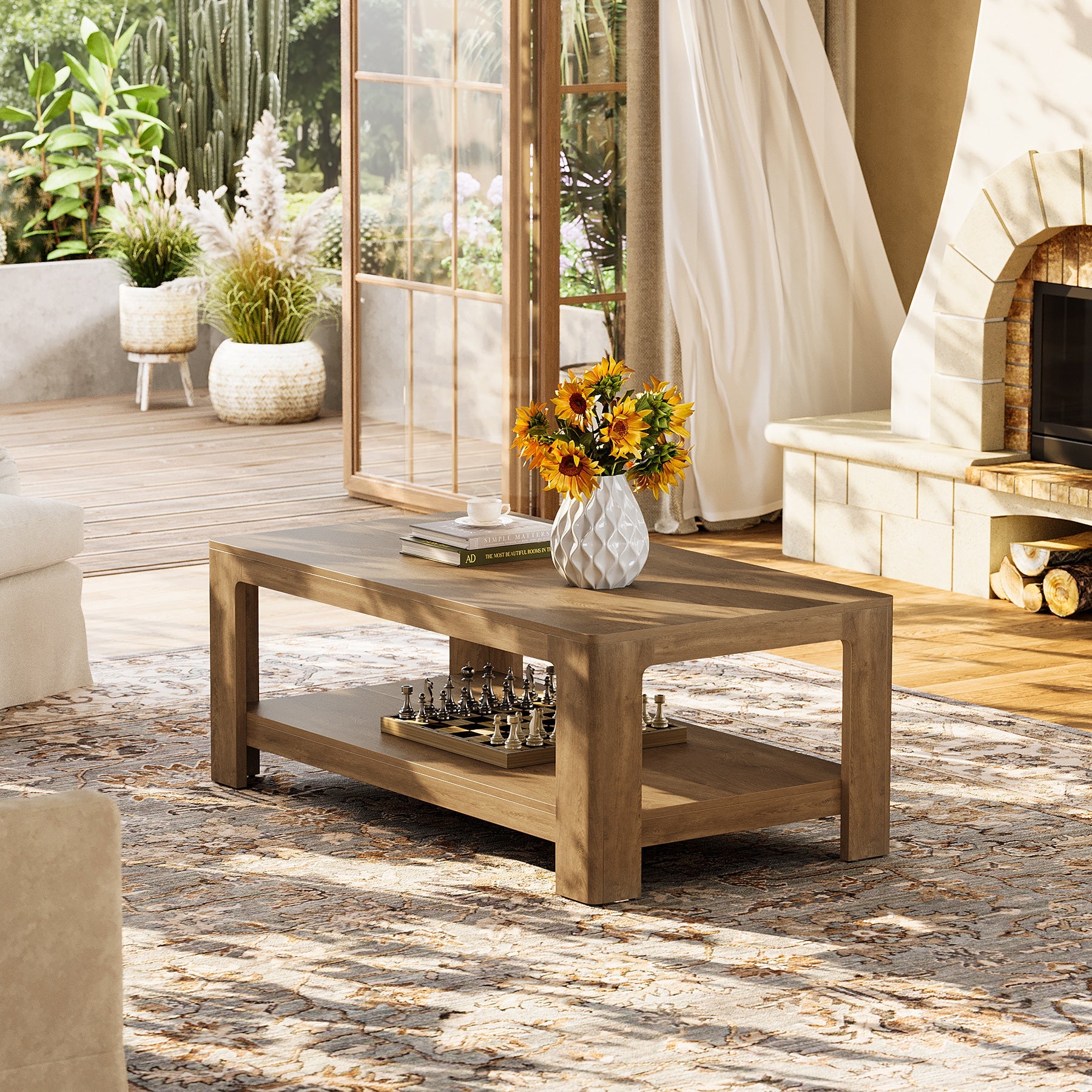 Tribesigns Table basse rectangulaire de 120 cm avec rangement à 2 niveaux, Table centrale en bois pour salon