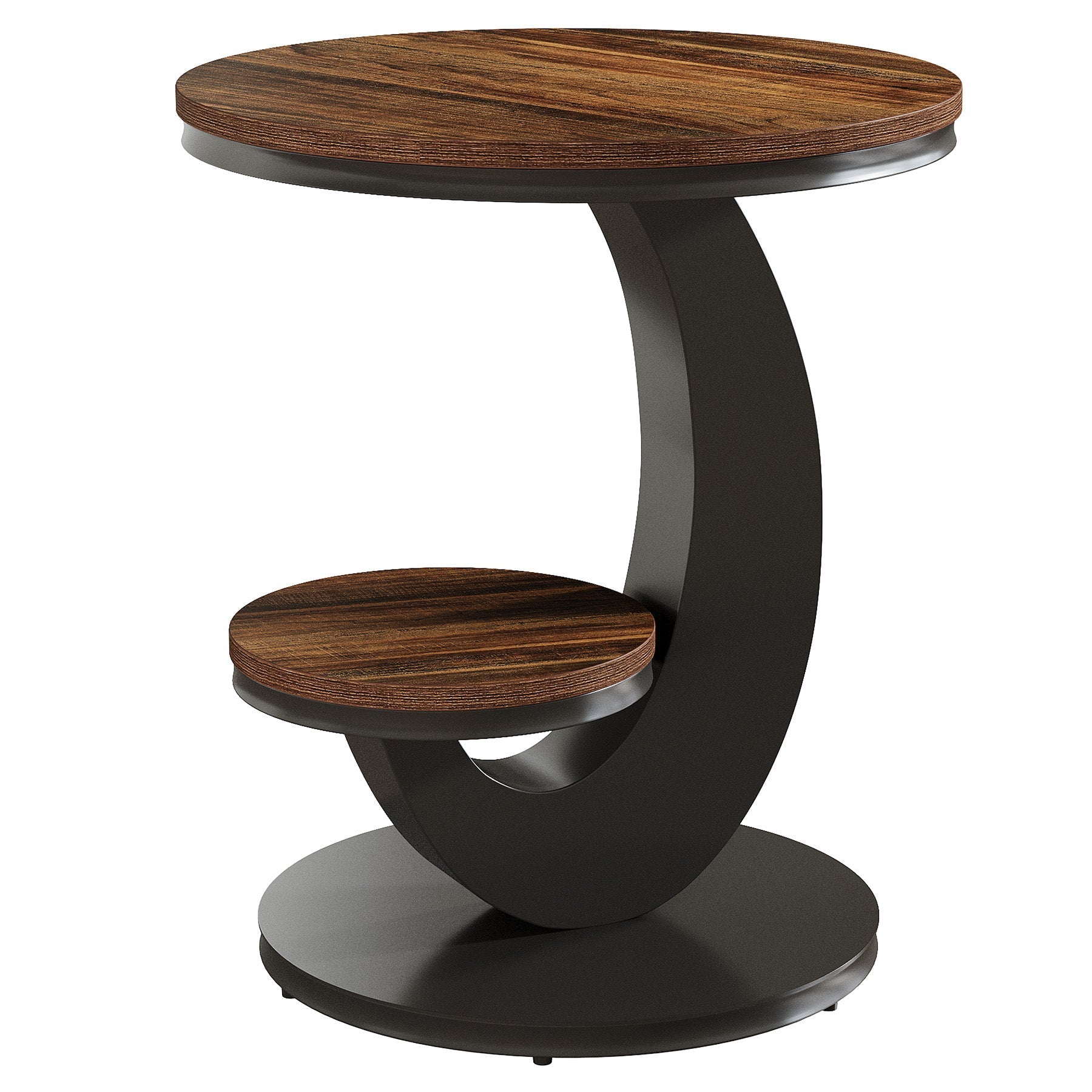 2 Tiers End Table, Sofa Side Bedside Table Nightstand with Arc-Shaped Frame