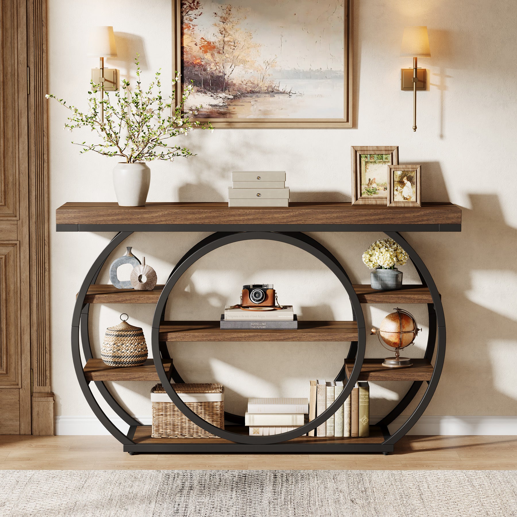 Tribesigns Console de 120 cm, Table de salon industrielle à 5 niveaux avec cadre en métal