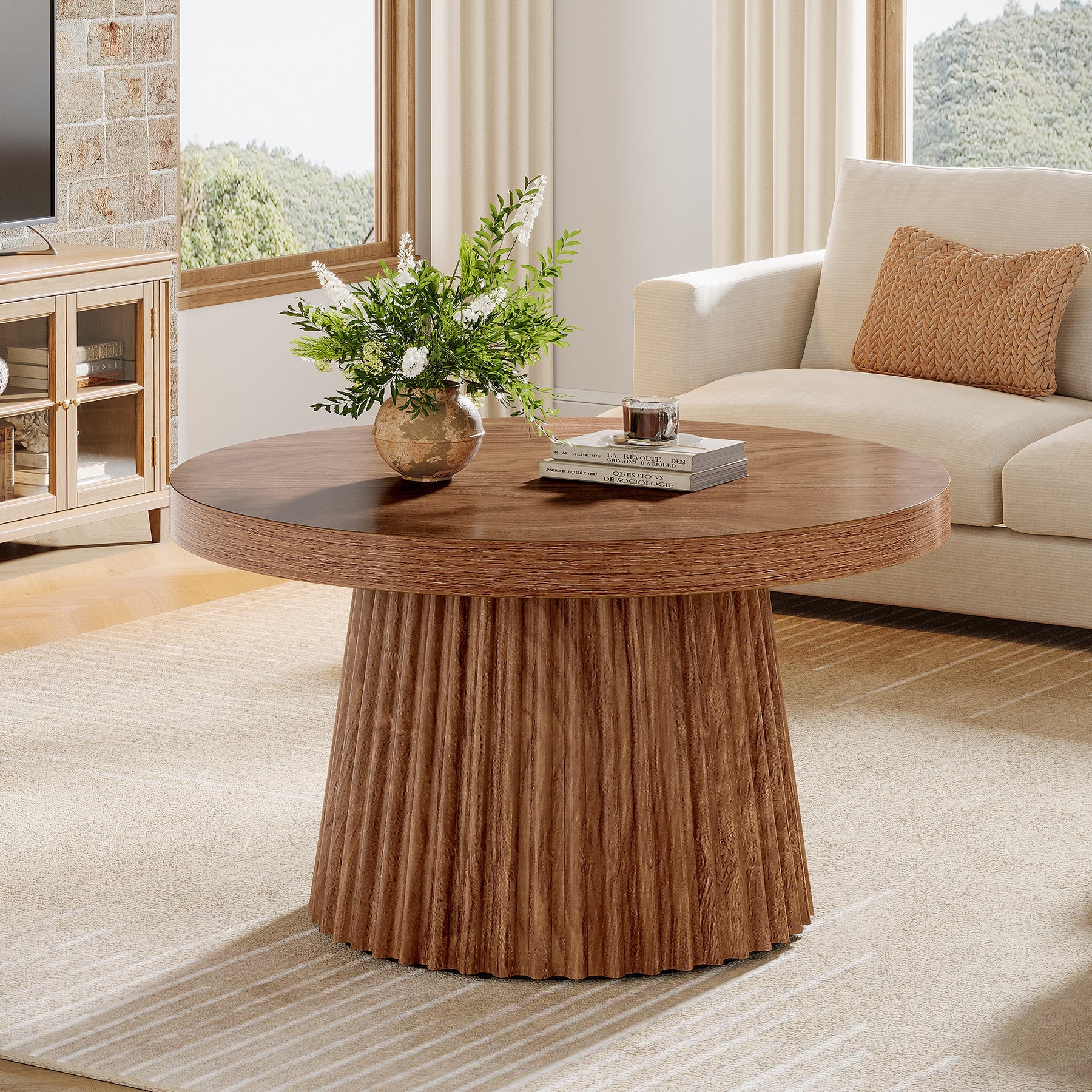 Tribesigns Table basse ronde de 80 cm de diamètre, Style champêtre table d'appoint stable