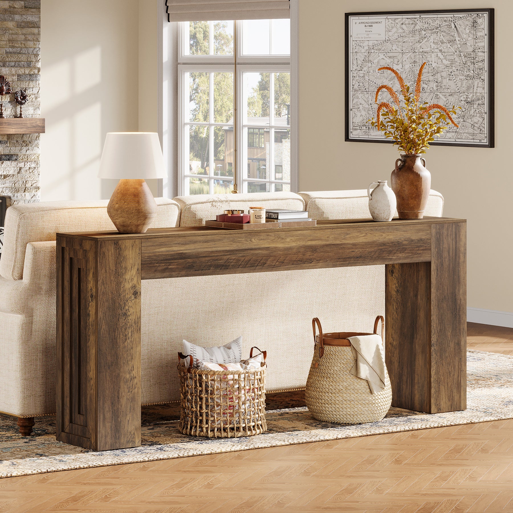 Tribesigns Table console 160 cm, Table de canapé rustique Table de couloir avec pieds robustes