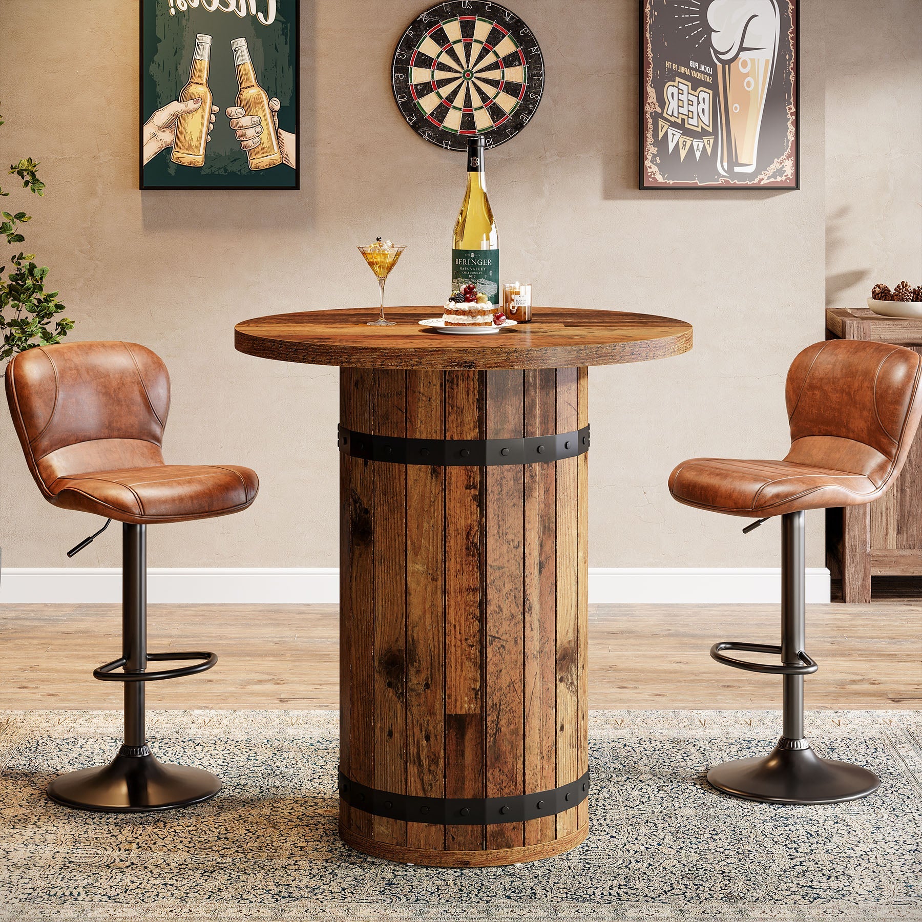 TribesignsTable de bar ronde  de 100 cm, Table bistro pour cuisine et salon
