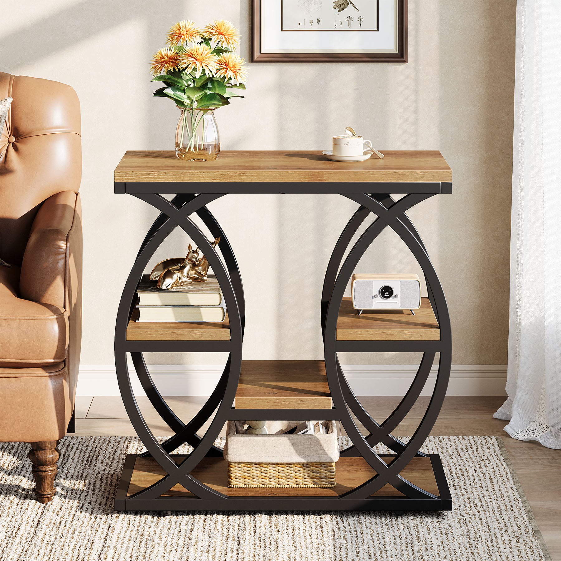 Tribesigns Table d'appoint avec 4 étagères, Table de chevet étroite avec espace de rangement