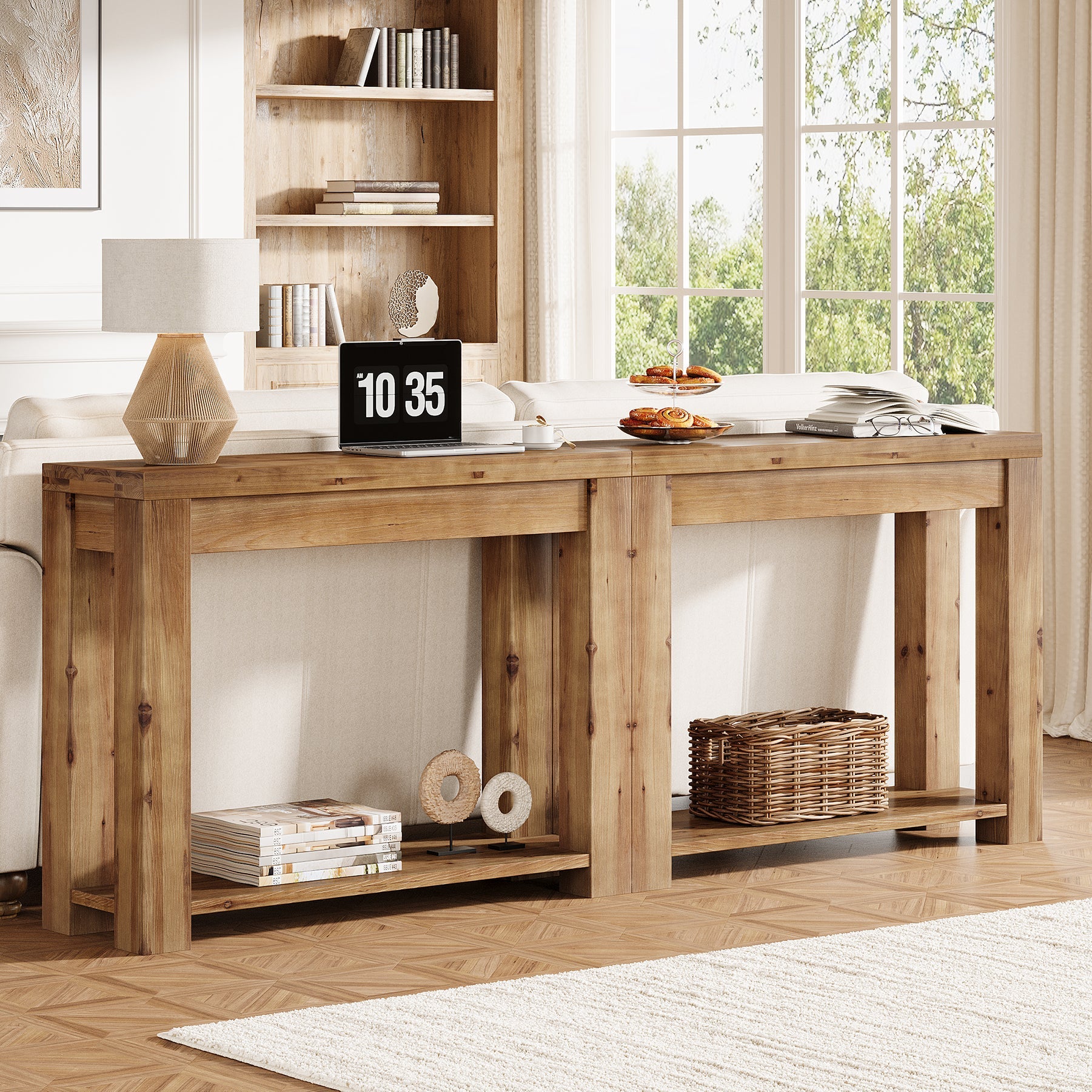 Tribesigns Console de style campagnard en bois massif de 110 cm, Table d'appoint étroite pour salon et entrée