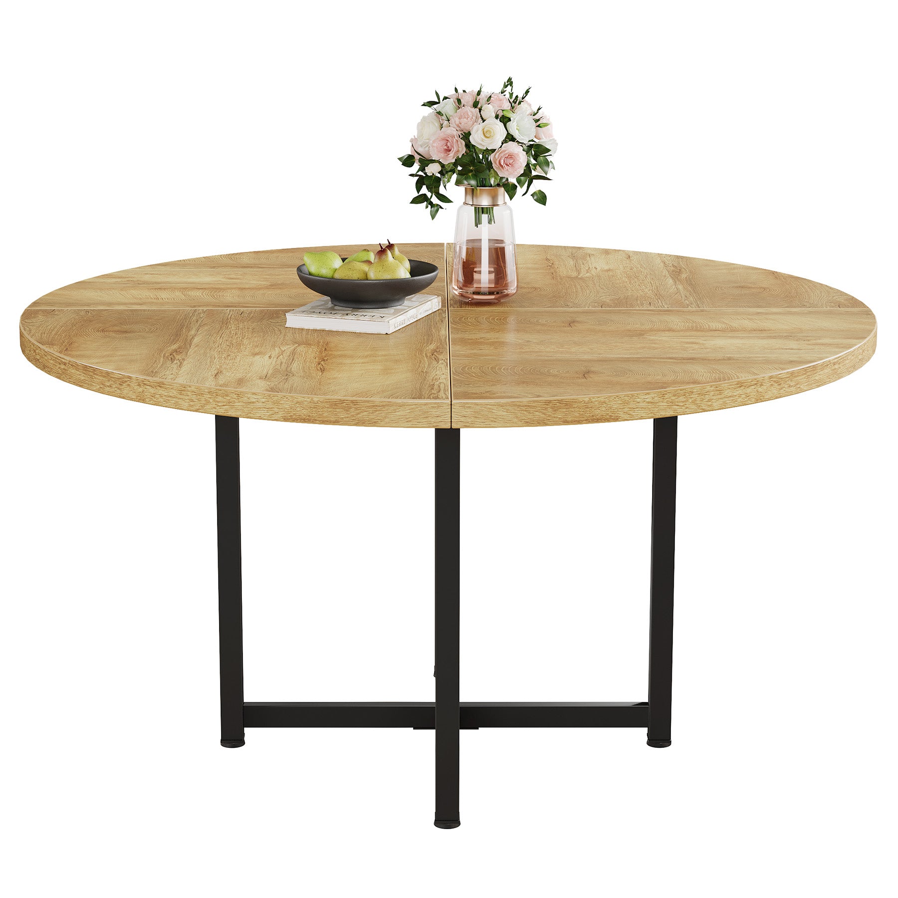 Tribesigns Table à manger ronde de 120 cm, Base en métal robuste peu encombrante