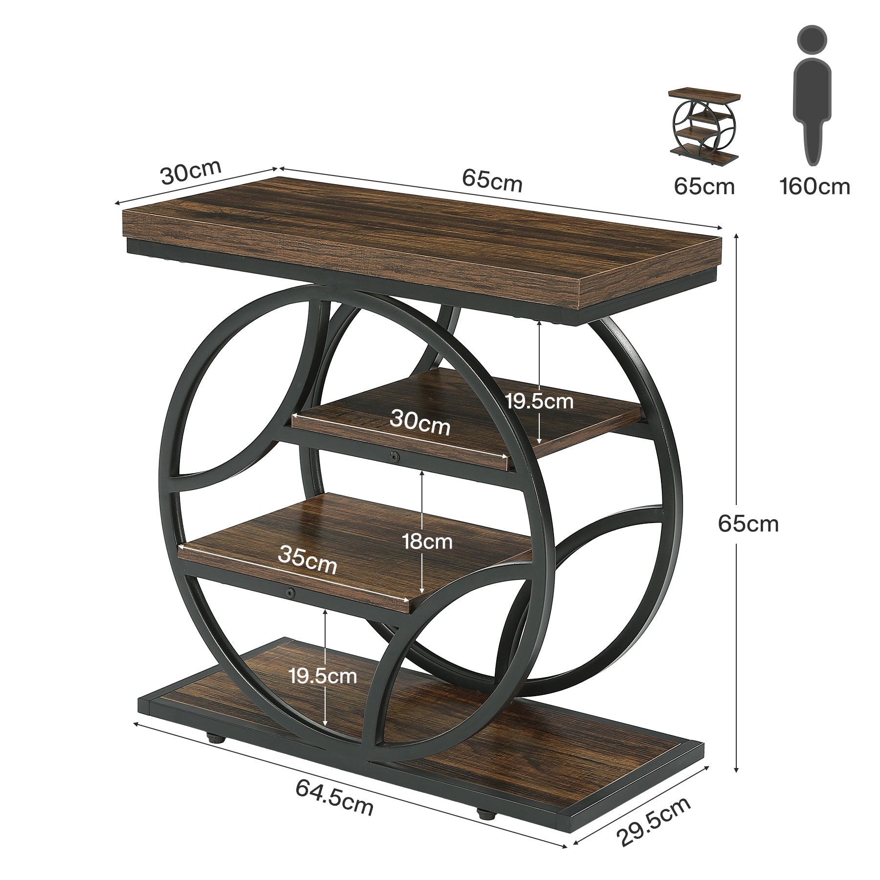 Tribesigns Table d'appoint à 4 niveaux, Table de canapé étroite avec structure métallique et étagères Table de chevet style industriel