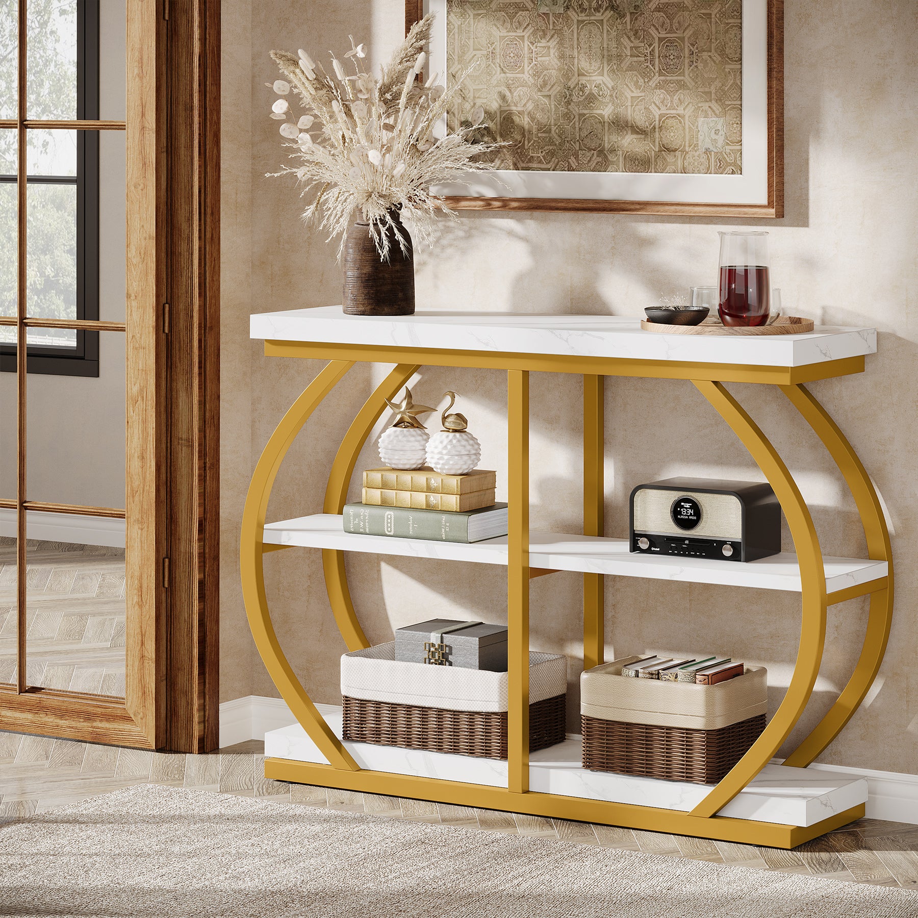 Tribesigns Console de 105 cm, Table d'entrée à 3 niveaux avec cadre en arche