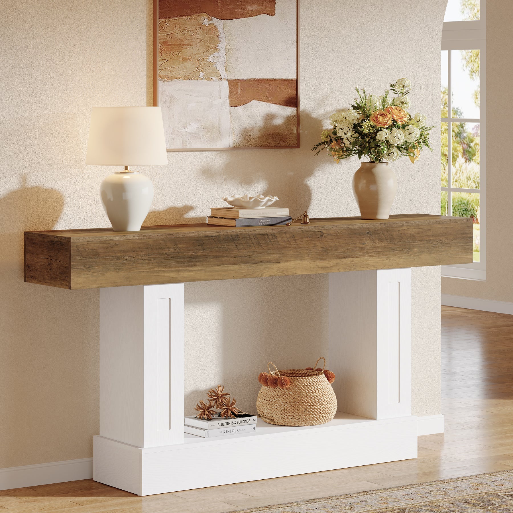 Tribesigns Console rustique de 160 cm avec rangement ouvert, Table d'appoint étroite pour entrée et salon