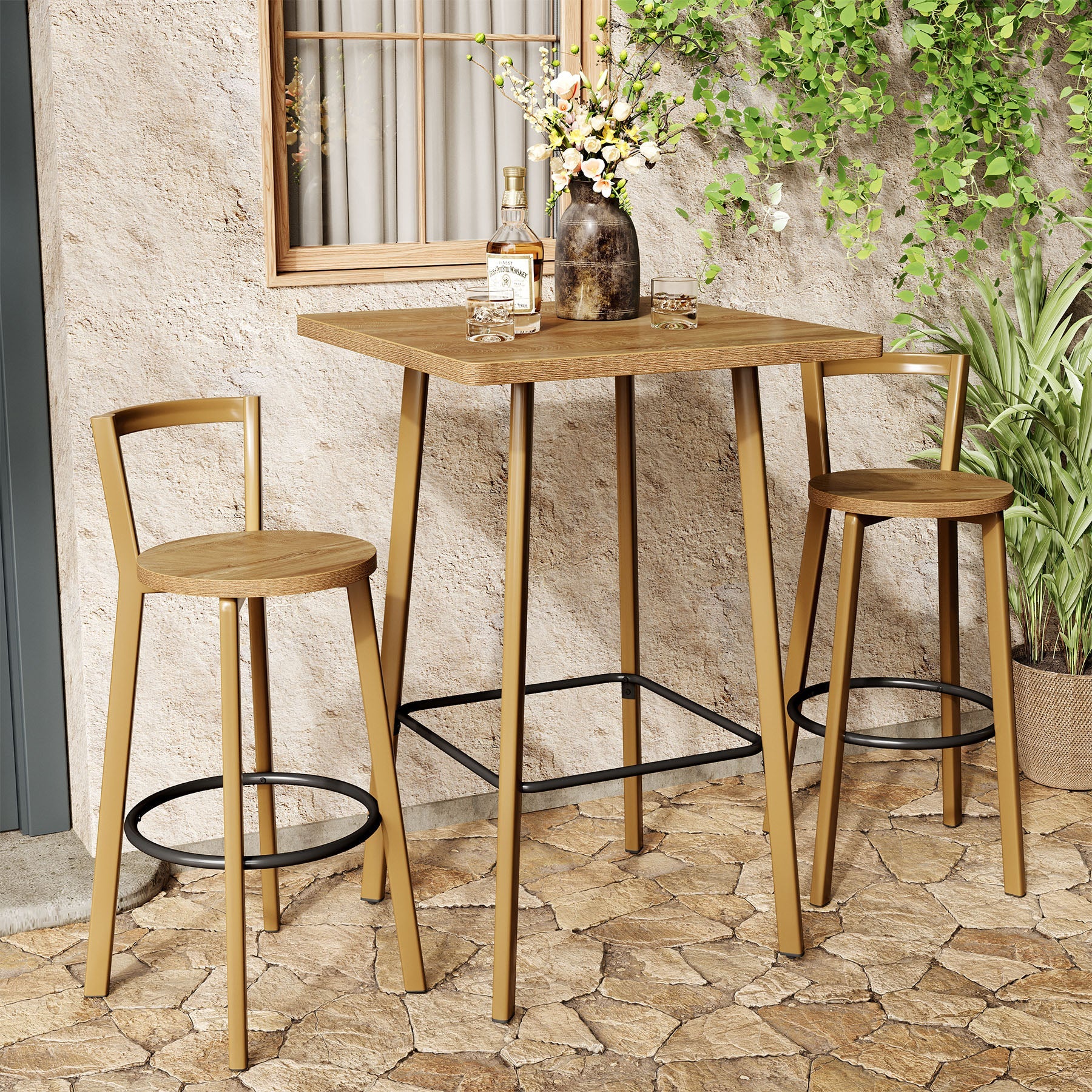 Tribesigns Ensemble de Table de Bar et Tabourets, Table Haute Cuisine avec 2 Tabourets Ronds