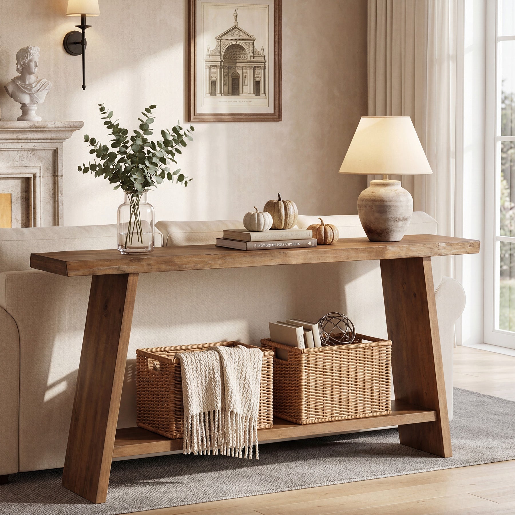 Tribesigns Console en bois massif de 160 cm, Table d'appoint à deux niveaux pour l'entrée