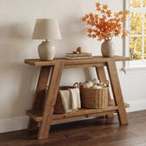 Tribesigns Console étroite en bois massif de 110 cm de long, Style campagnard Table basse avec 2 étagères 3
