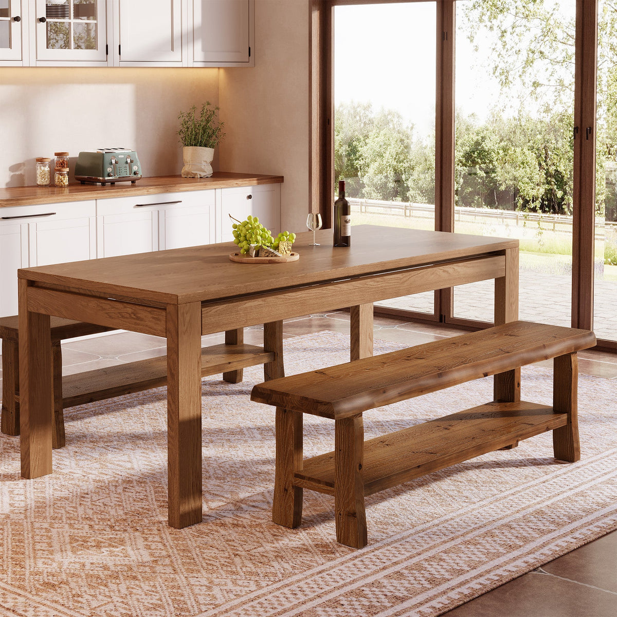Tribesigns Banc à chaussures en bois massif (140 cm) avec étagère, Style maison de campagne pour 2 à 3 personnes