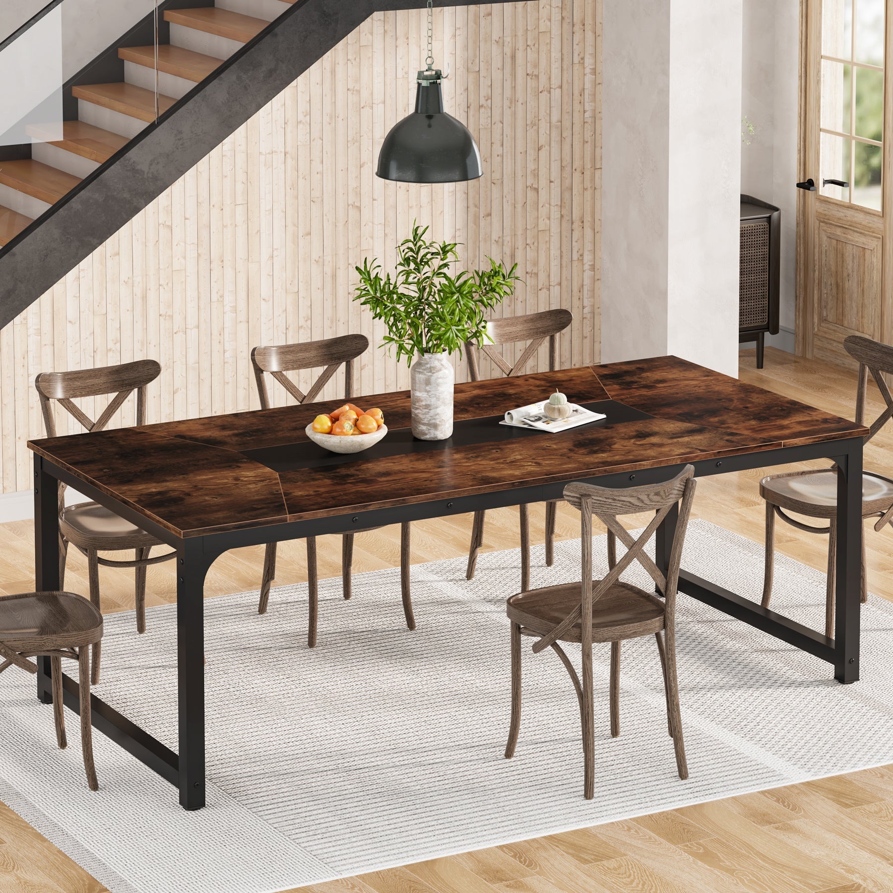 Tribesigns Table à manger industrielle 180 cm, Table de cuisine rectangulaire pour 6 à 8 personnes