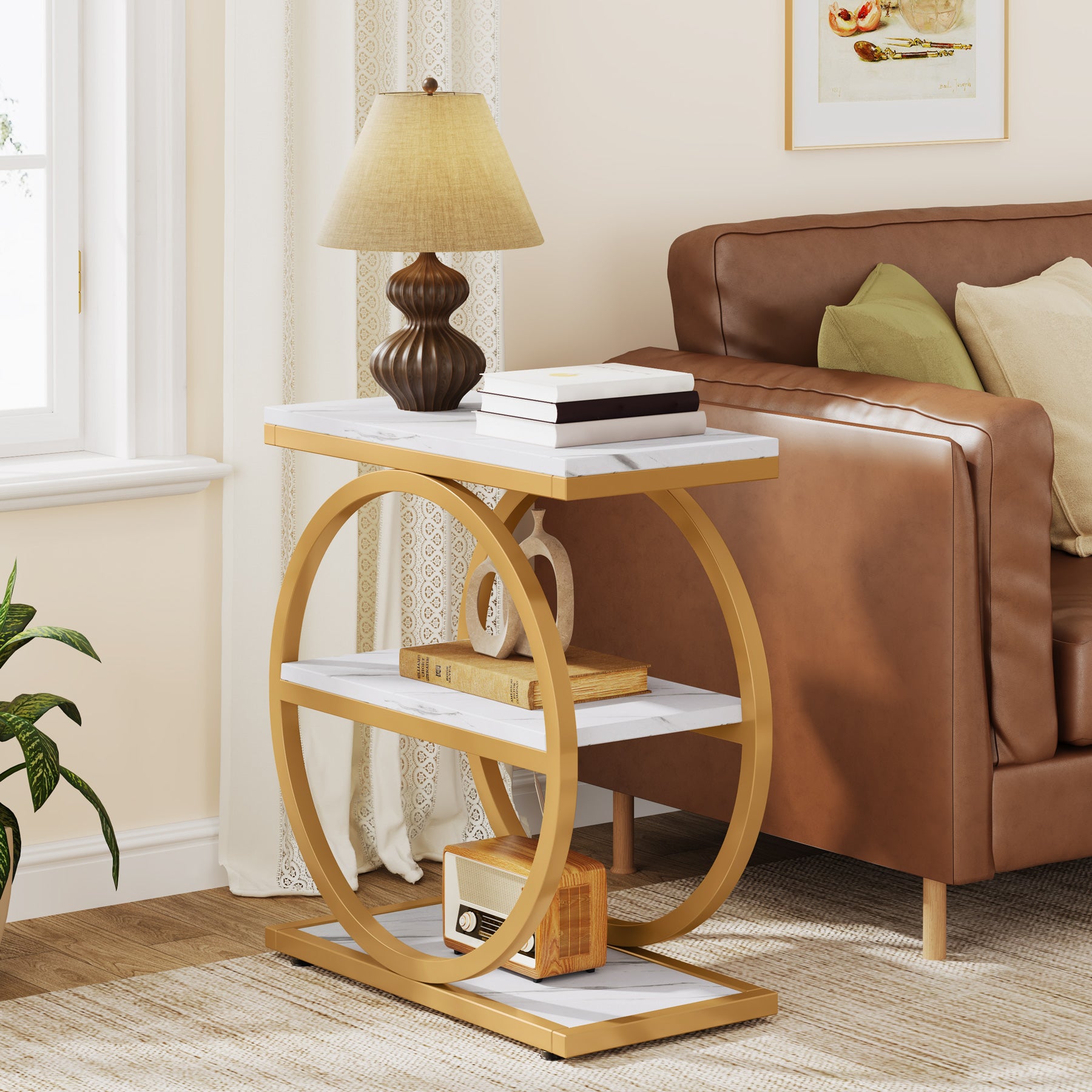 Tribesigns Table d'appoint à 3 Niveaux, Table de Salon  avec Cadre en métal Noir