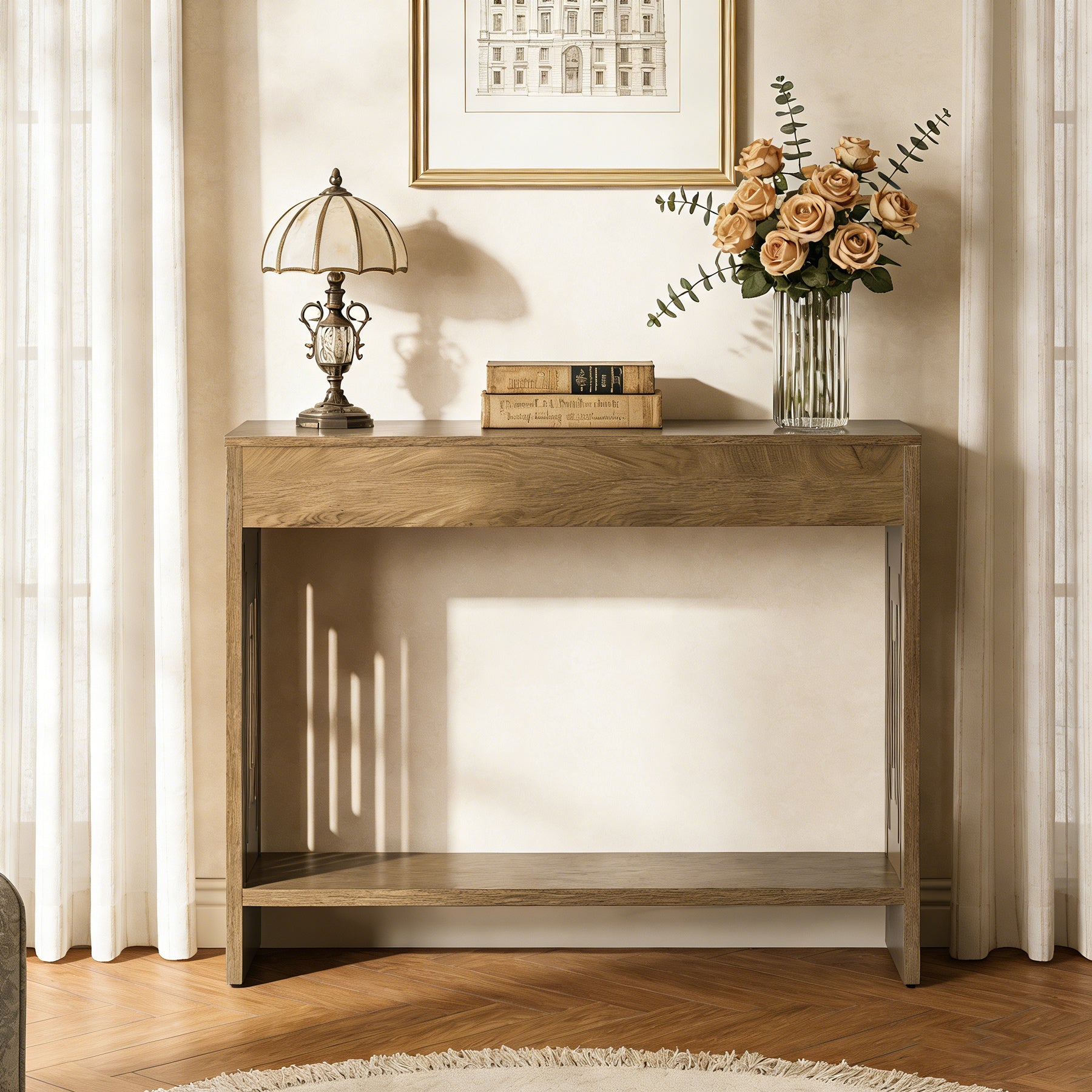 Tribesigns Console étroite de 105 cm Style campagnard avec 2 étagères et pieds rainurés