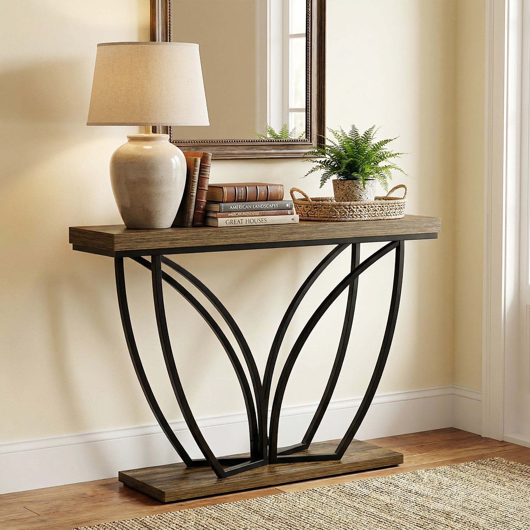 Tribesigns Console industrielle étroite de 105 cm, Couleur marron rustique