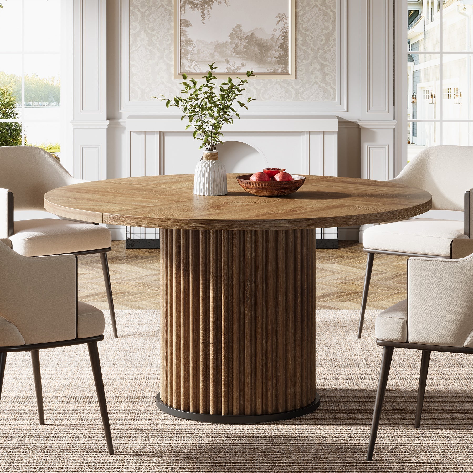 Tribesigns Table de salle à manger ronde noire de 120 cm pour 4 à 6 personnes, Table de cuisine moderne avec piètement en métal