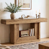 TribesignsConsole étroite en bois massif de 160 cm, Style campagne avec piètement en U et étagère 3