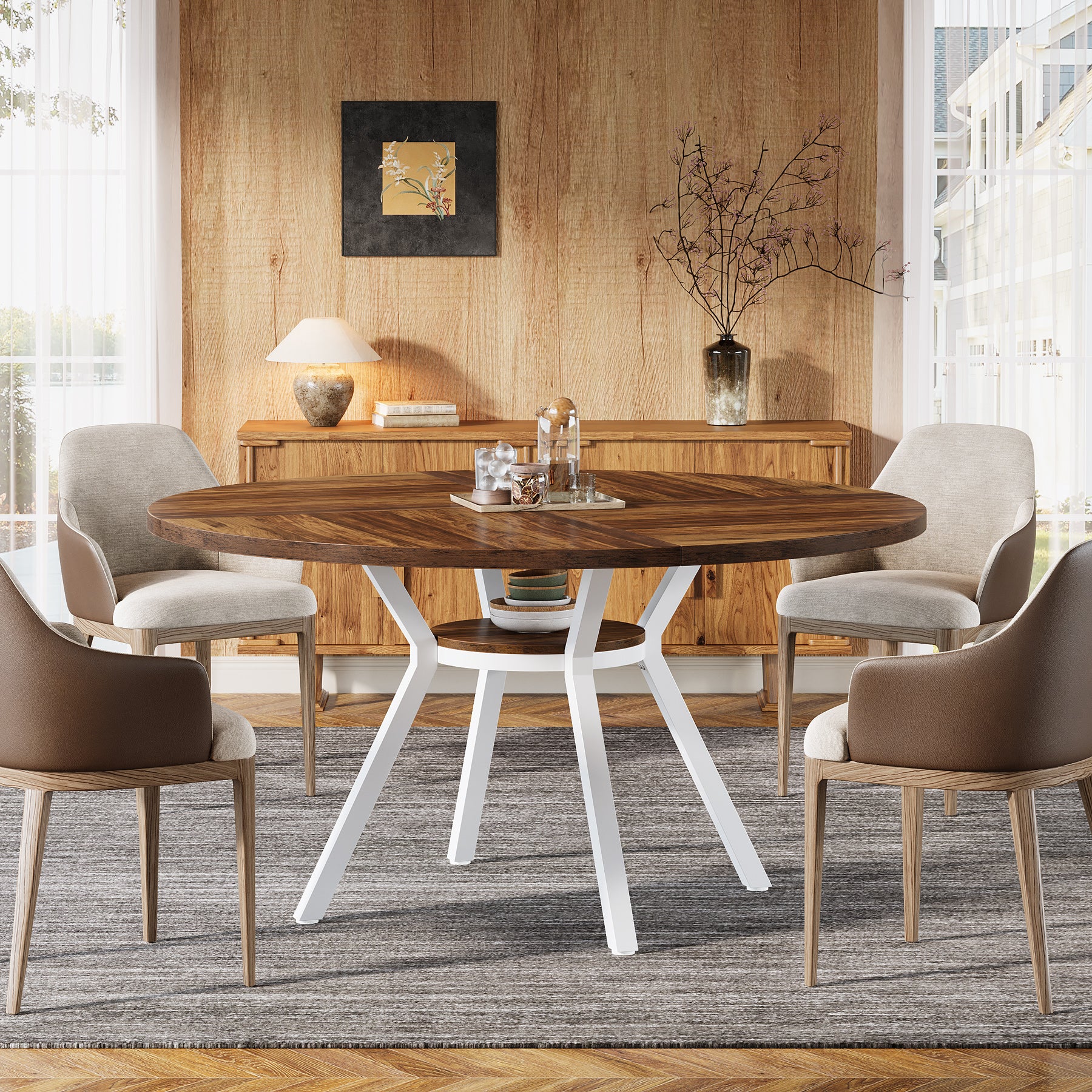 Tribesigns Table à manger ronde, Table de cuisine moderne de 120 cm pour 4 personnes