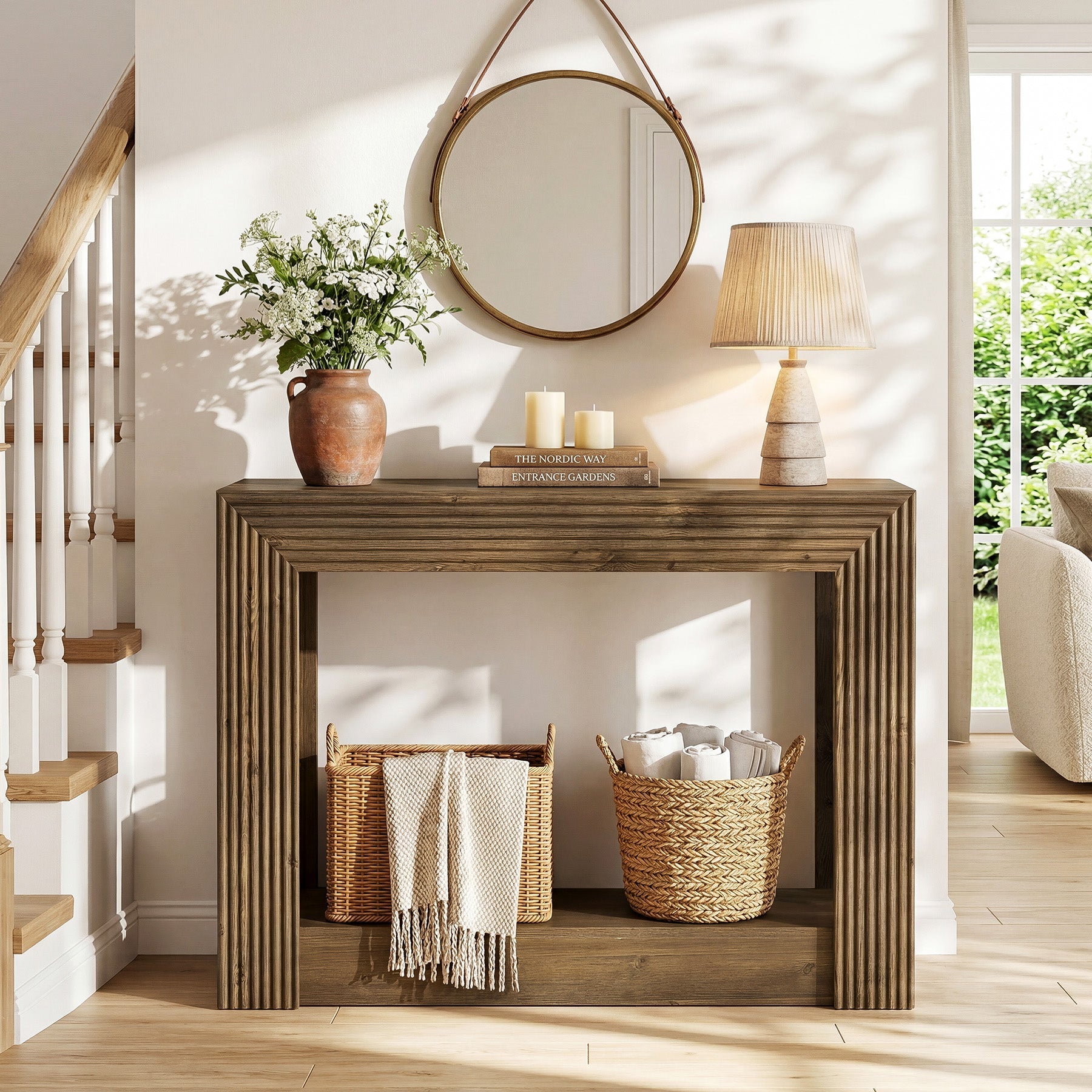 Tribesigns Console de style campagnard de 105 cm avec rangement, Table d'appoint étroite à 2 niveaux