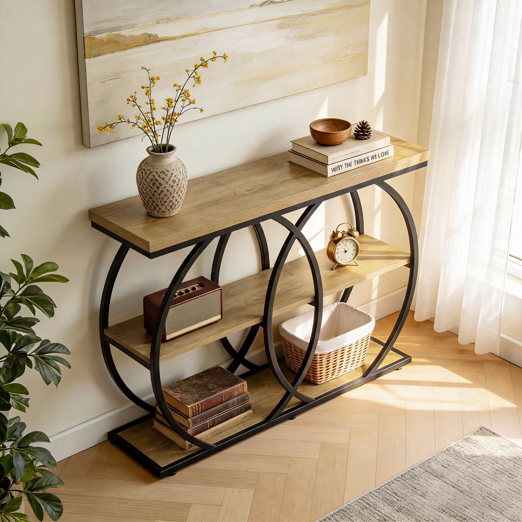 Tribesigns Console industrielle de 105 cm, Table d'appoint à 3 niveaux avec rangement