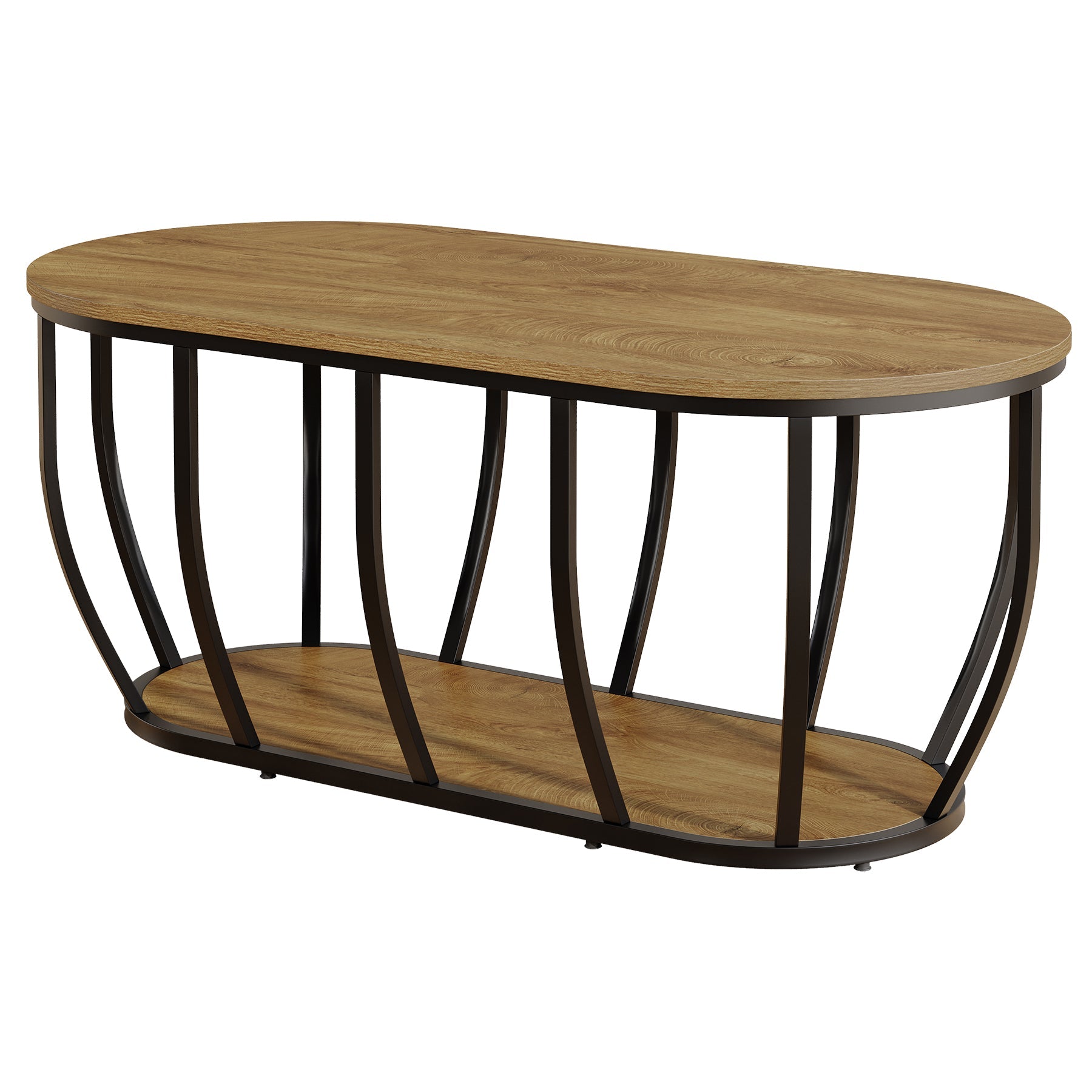 Tribesigns Table basse ovale de 120 cm de long, style industriel avec 2 étagères en bois