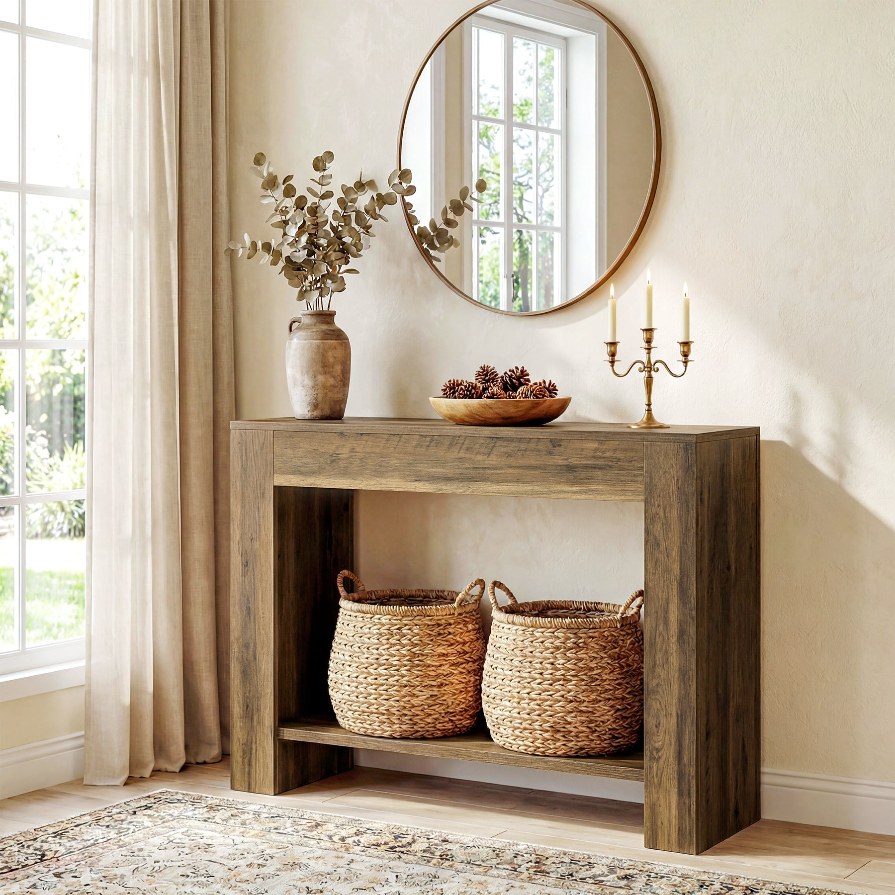 Tribesigns Console rustique de 105 cm avec rangement, Table d'appoint étroite à 2 niveaux pour entrée et couloir