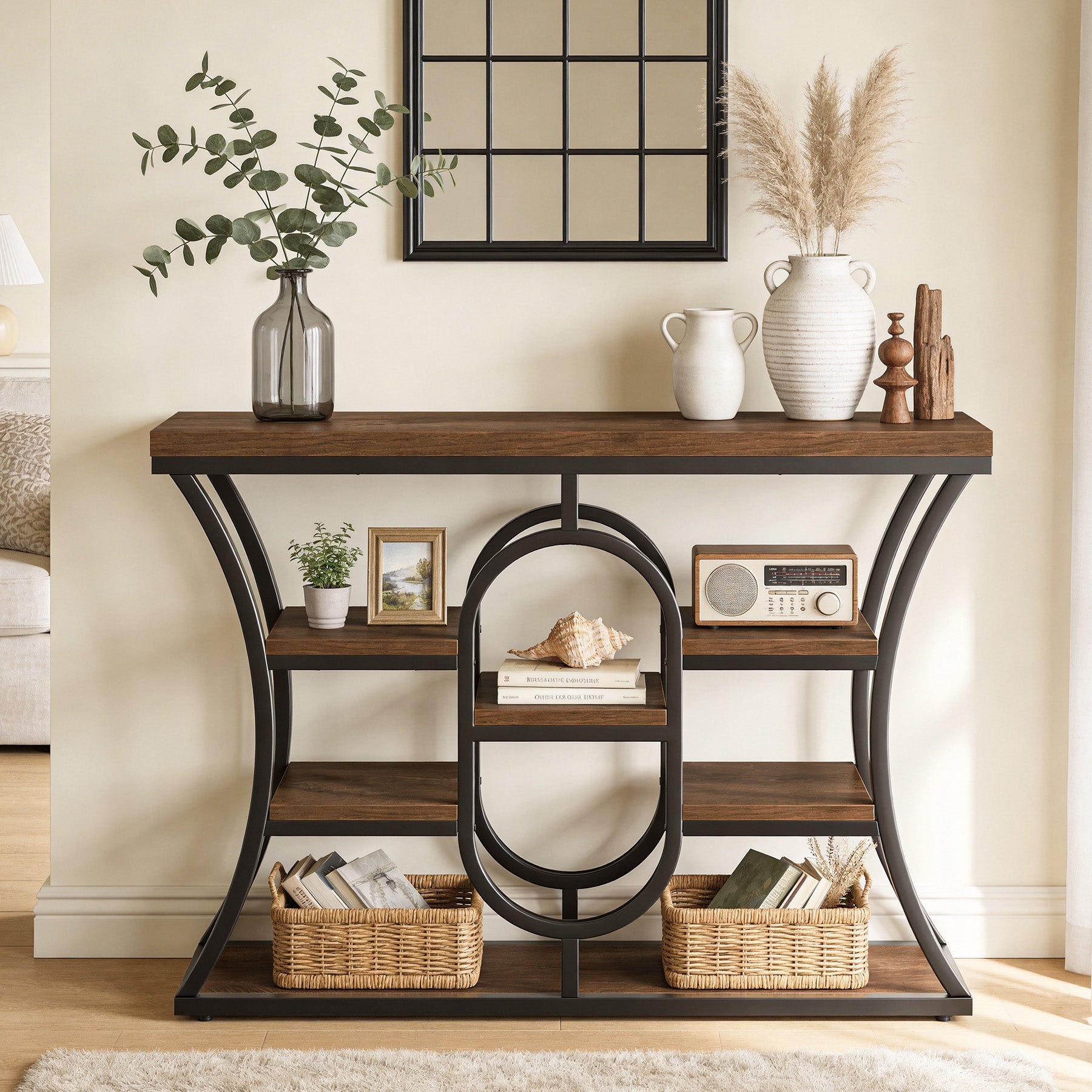 Tribesigns Console étroite de 105 cm, Table d'appoint style industriel à 5 niveaux