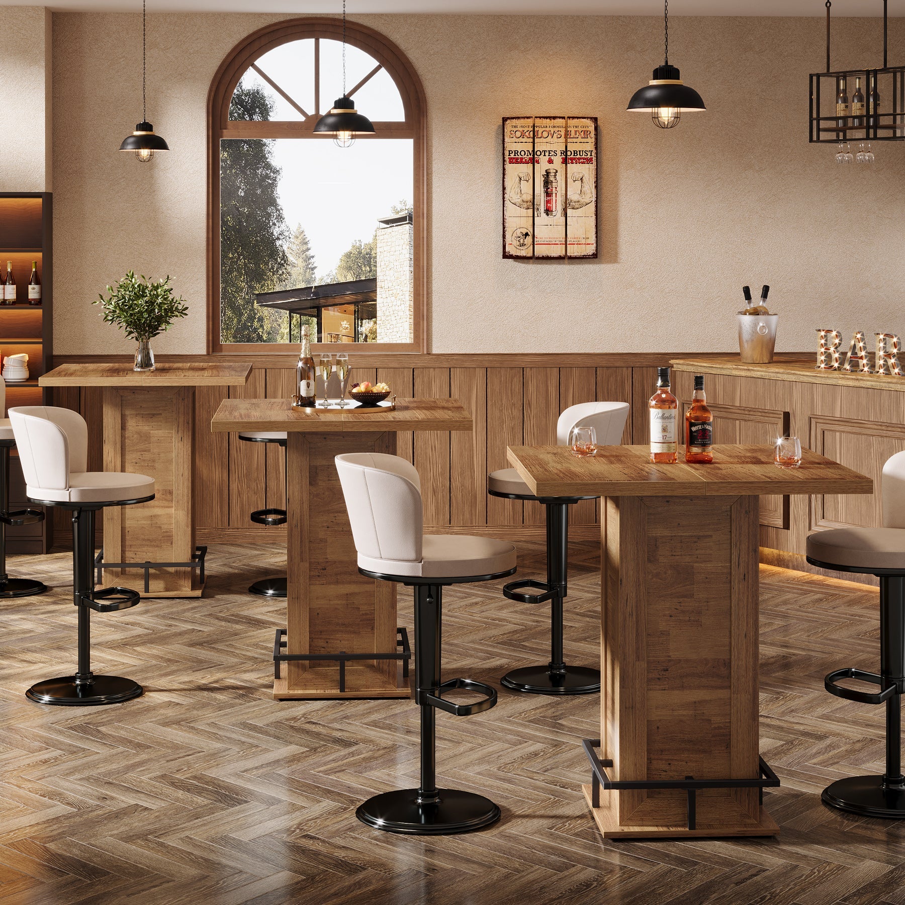 Tribesigns Table de bar carrée industrielle de 100 cm, Table haute de style bistro avec repose-pieds pour coin bar de cuisine dans les petits espaces