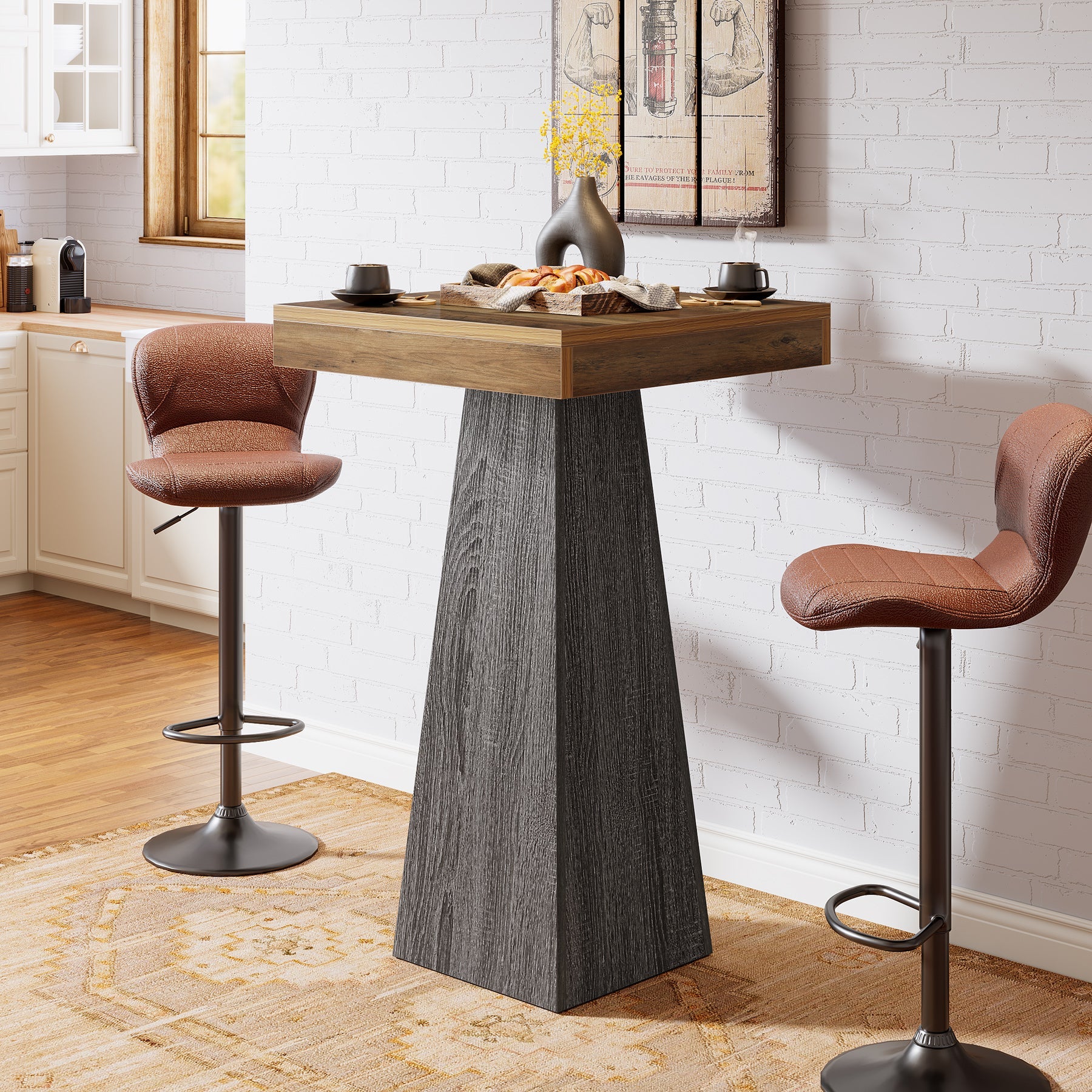 Tribesigns Table de bar de 102 cm de haut, Table carrée sur pied pour petits espaces avec base stable