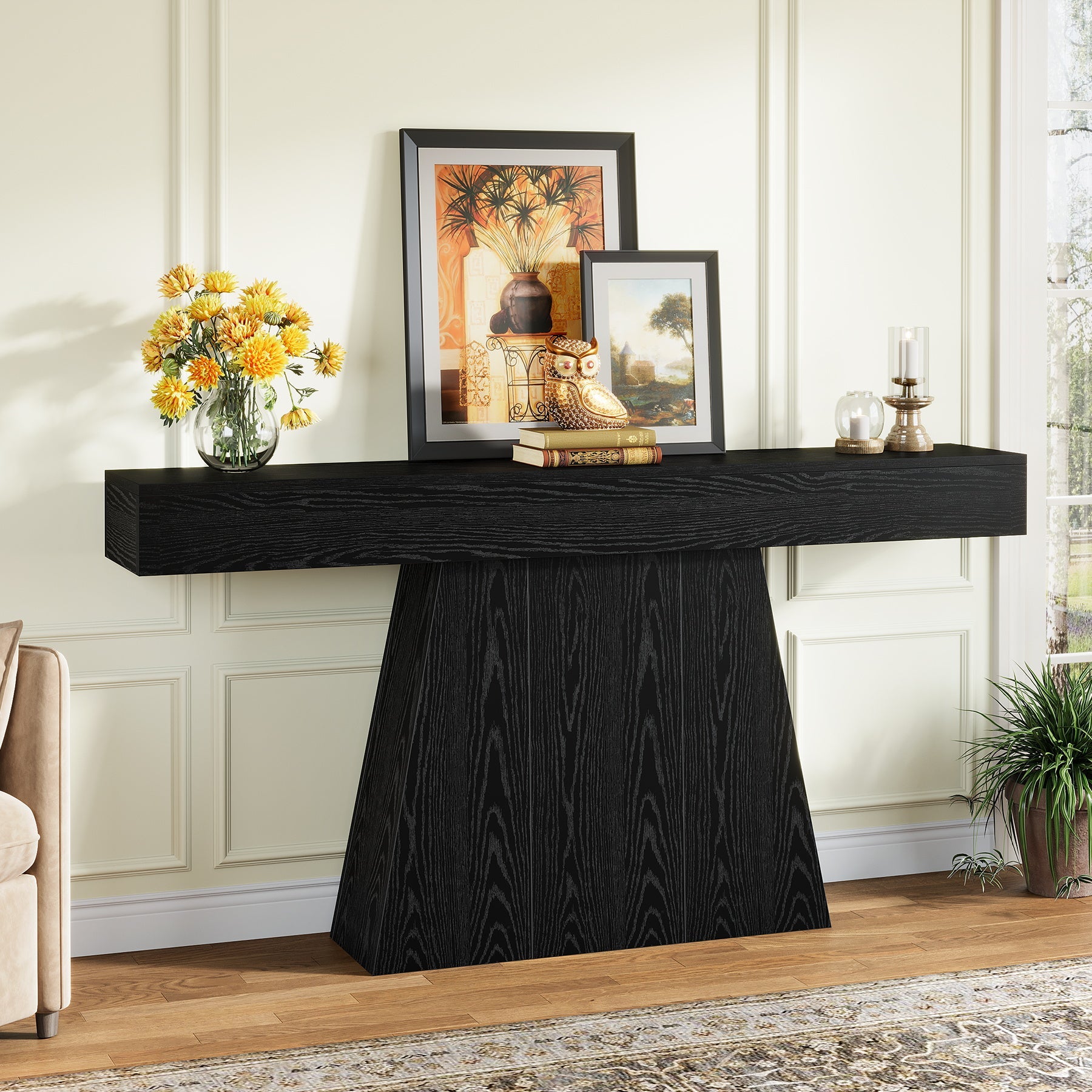 Tribesigns Console de 160 cm, Table d'entrée étroite de style campagnard avec piètement trapézoïdal