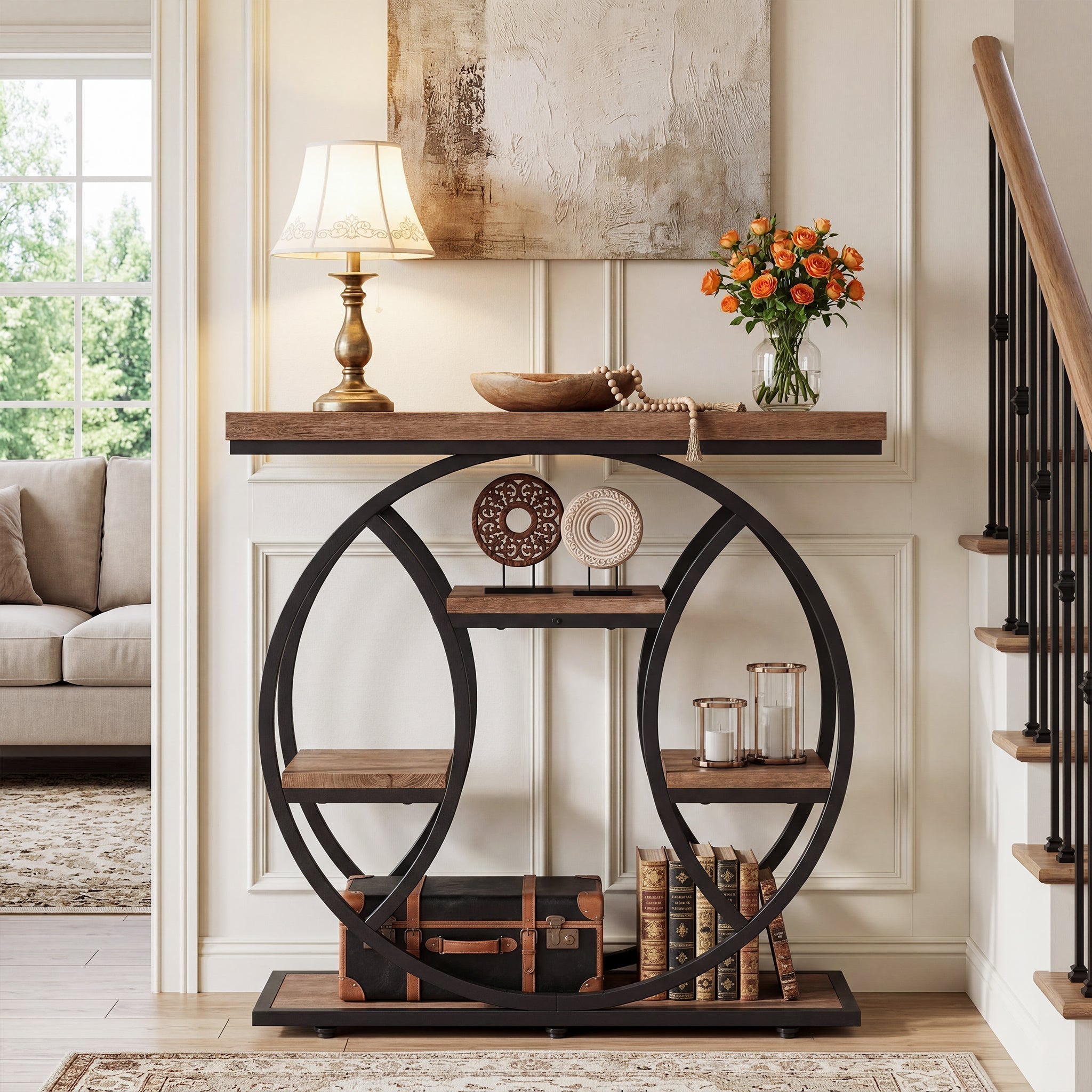 Tribesigns Console de 105 cm, Table d'appoint à 4 niveaux avec cadre rond