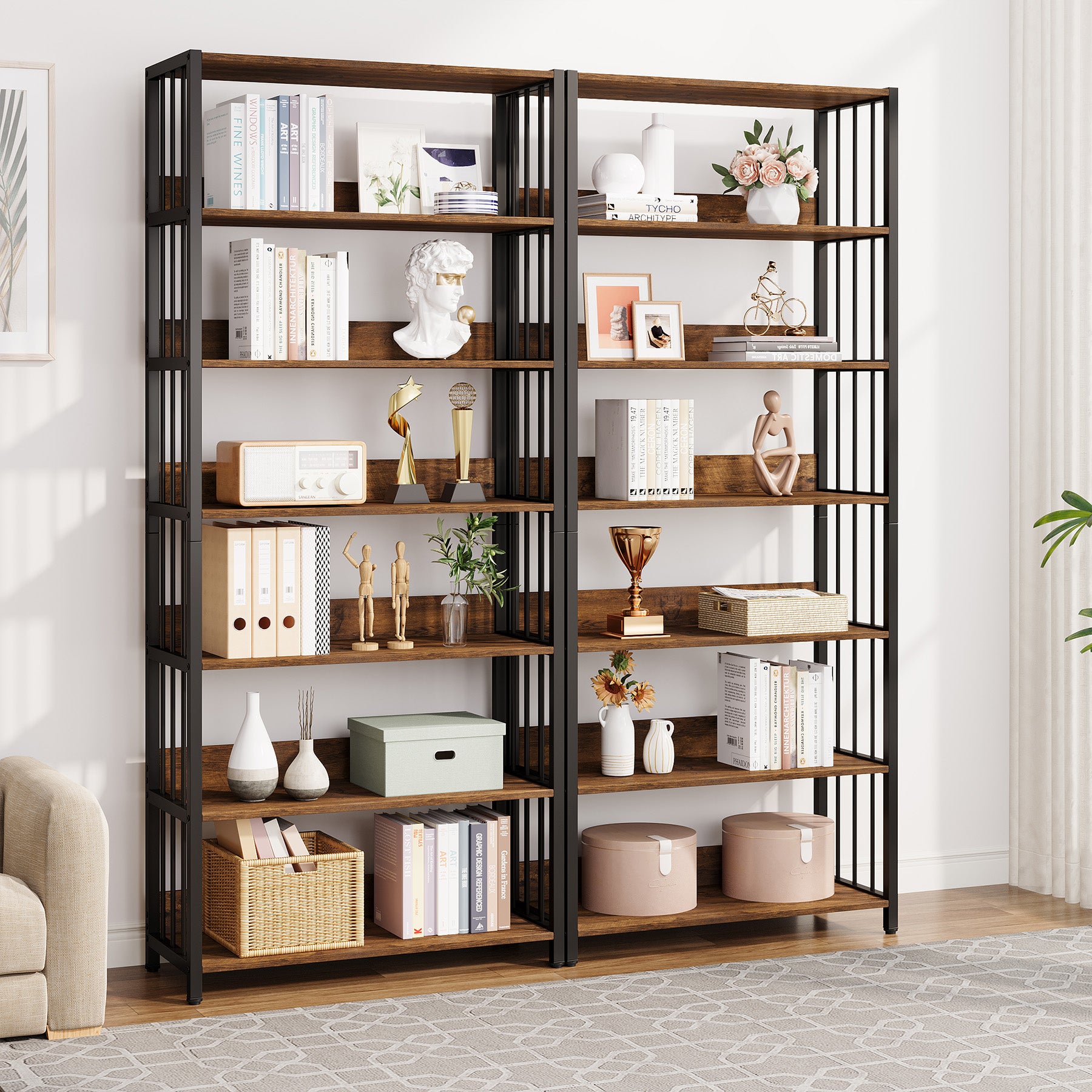 Tribesigns Étagère de rangement à 6 niveaux, Bibliothèque murale étroite