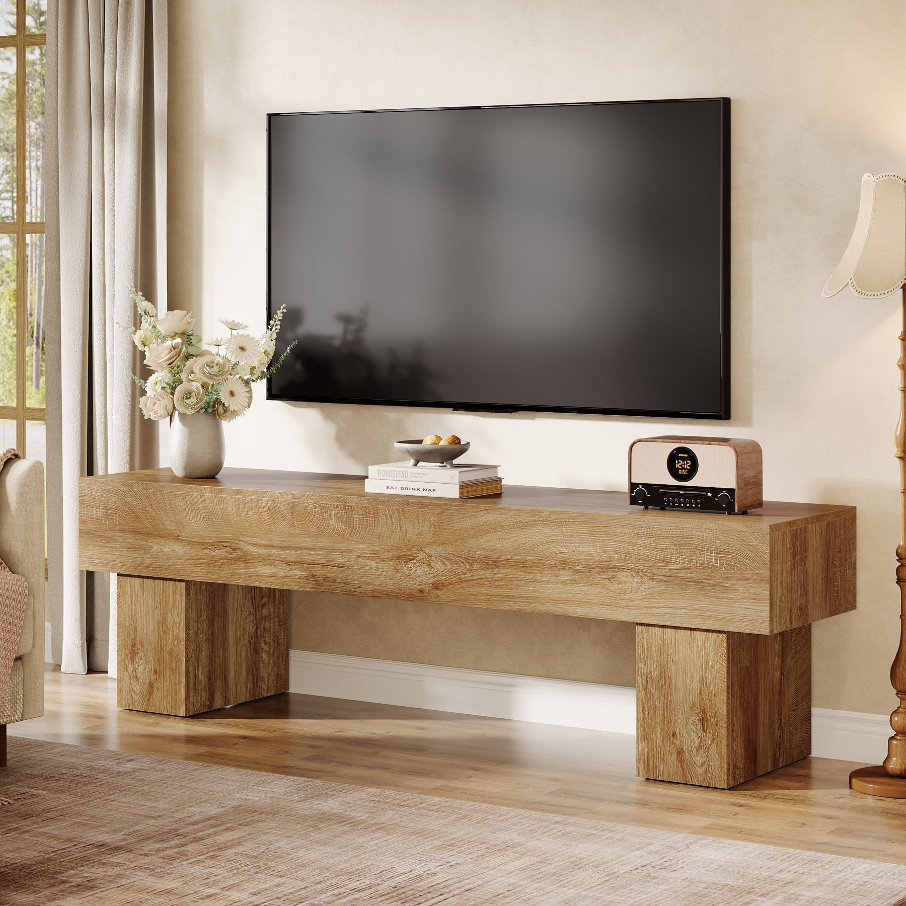 Tribesigns Meuble TV 160 cm, Centre multimédia style ferme pour salon et télévision