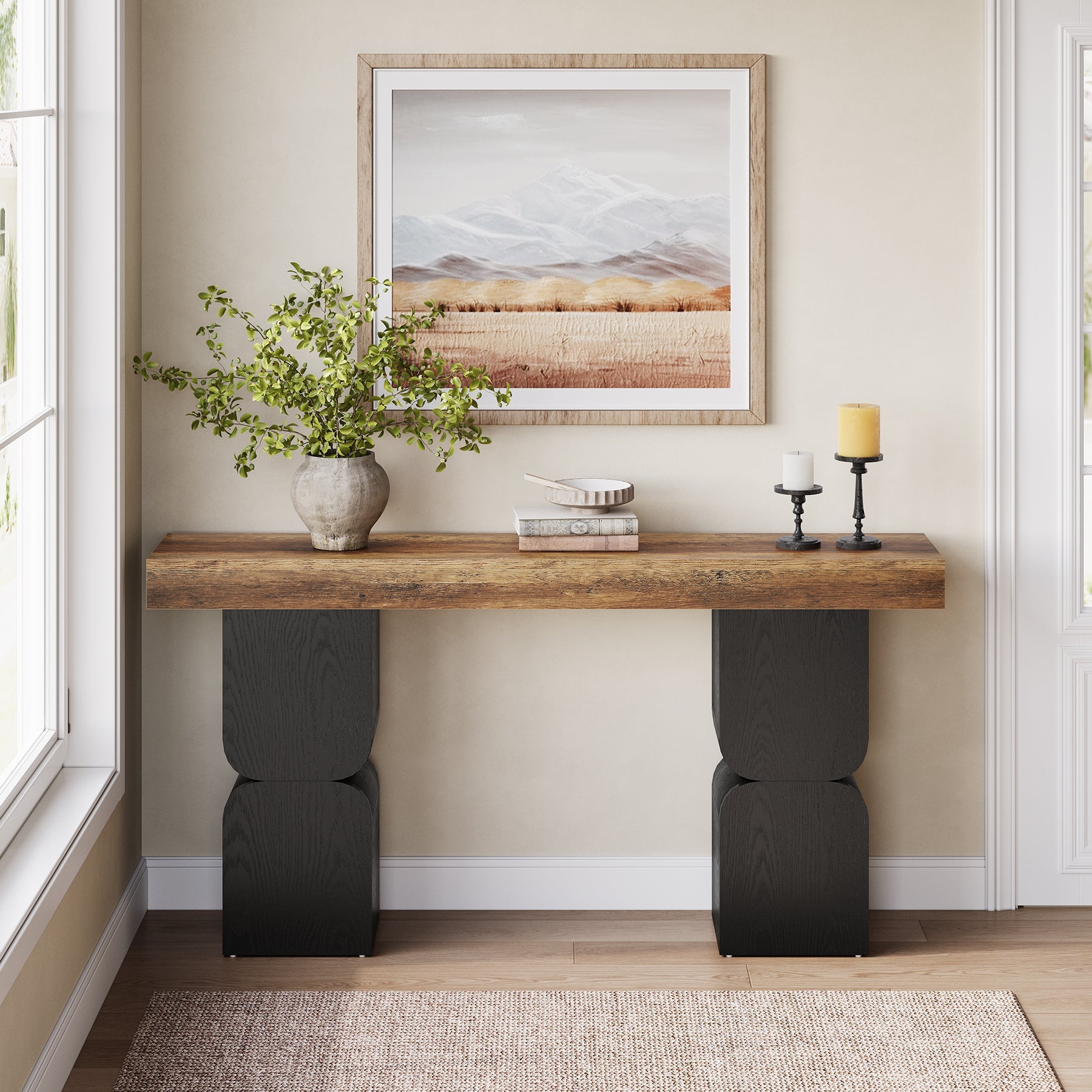 Tribesigns Console de 160 cm, Table d'appoint moderne à placer derrière le canapé avec un design color-block