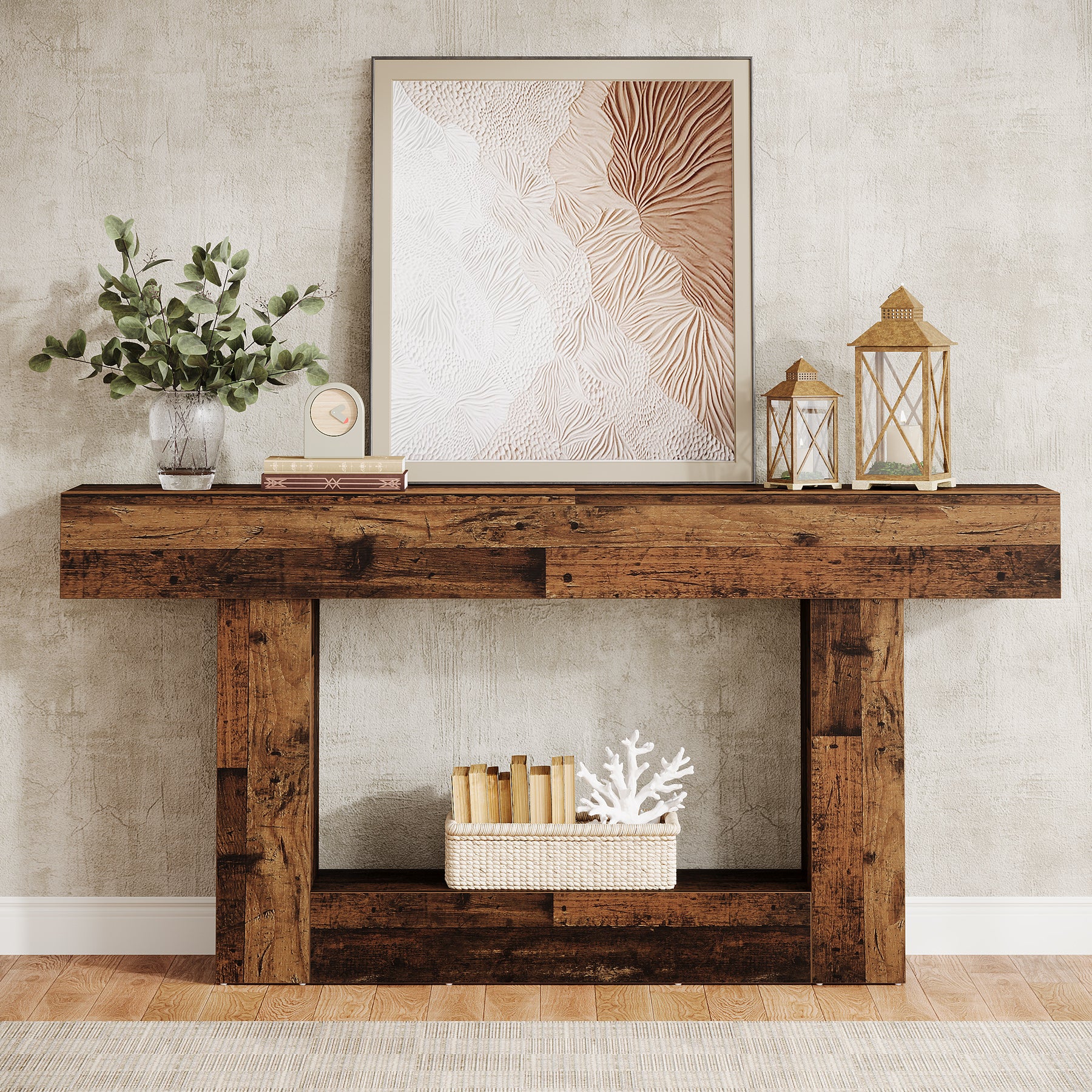 Tribesigns Table console en bois de 160 cm, Table de canapé de ferme à 2 niveaux Table d'entrée