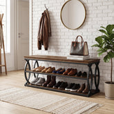 Banc à chaussures avec rangement (120 cm), Meuble à chaussures 3 niveaux avec assise (style industriel et ferme) 3
