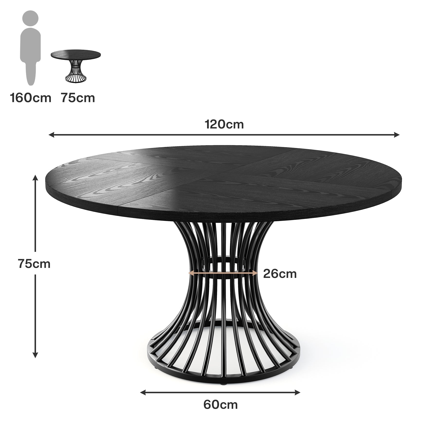 Tribesigns Table de salle à manger ronde pour 4 à 6 personnes, Table de cuisine ronde avec pied en métal pour cuisine