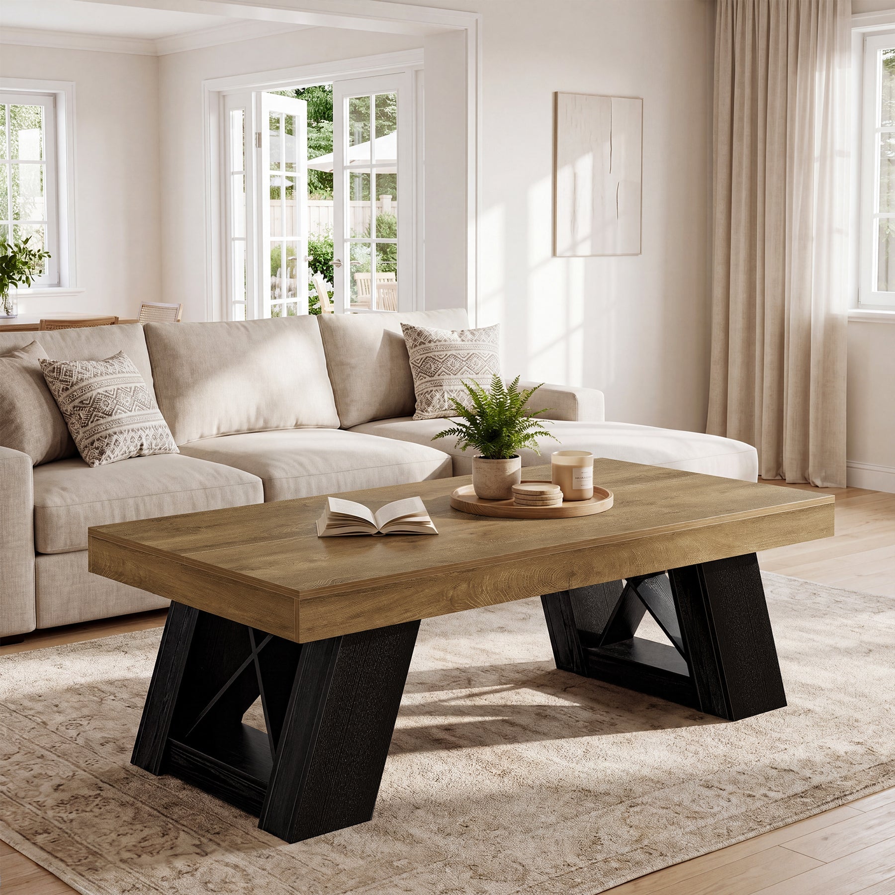 Tribesigns Table basse de 140 cm en bois avec plateau épais et piètement en forme de X