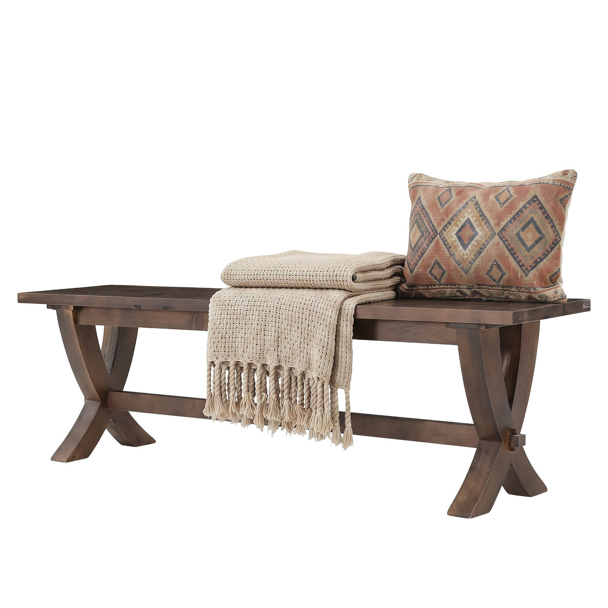 Tribesigns Banc en bois massif 150 cm pour 2 à 3 personnes, Banc à chaussures de style champêtre