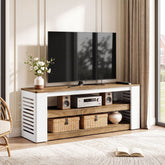 Meuble TV bas de 160 cm pour téléviseurs jusqu'à 75 pouces, Meuble TV à 3 niveaux avec espace de rangement et côtés à lamelles 3