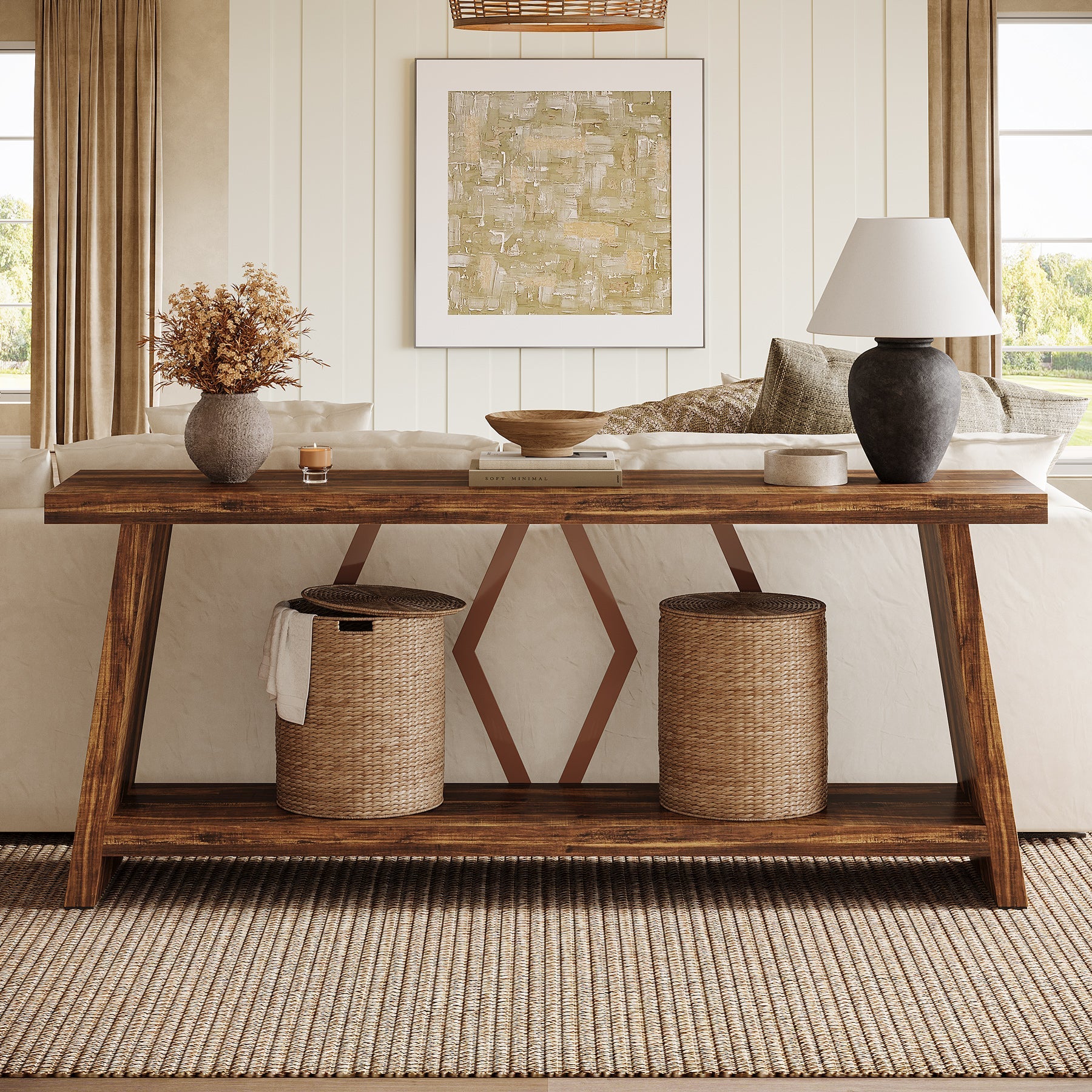 Tribesigns Console extra-longue de 180 cm avec 2 étagères, Table d'appoint étroite pour salon et entrée