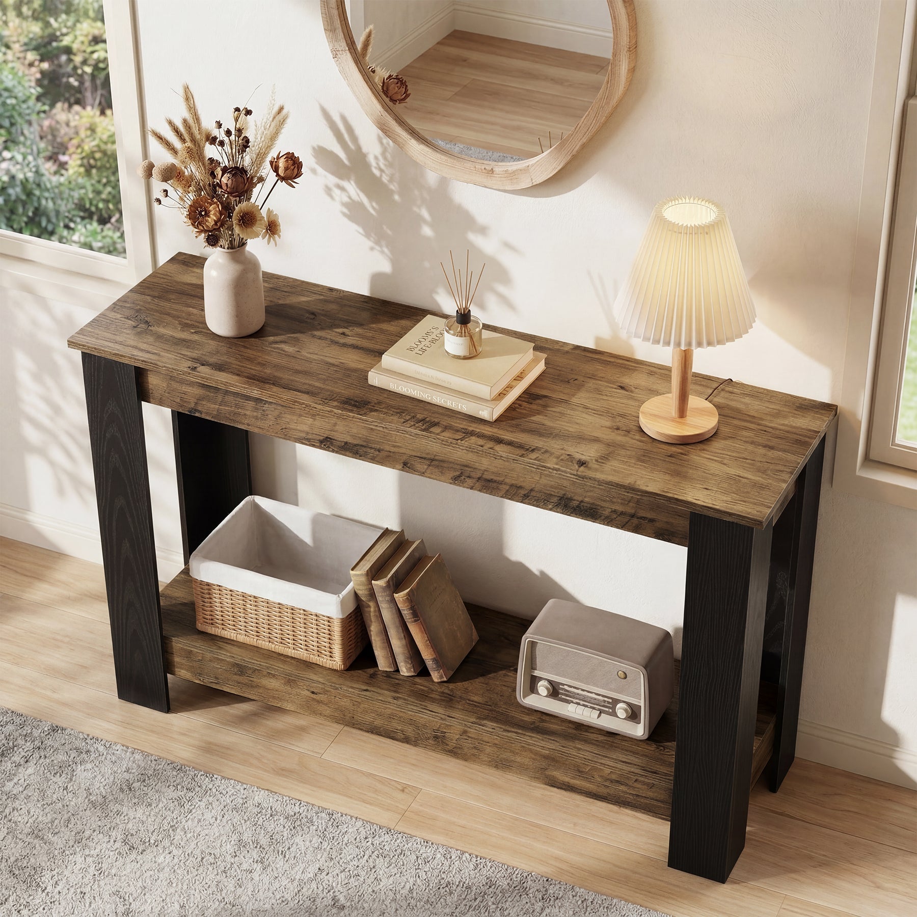 Tribesigns Schmaler Konsolentisch 105 cm im Industrial-Stil, 2-stufiger Flurtisch für Eingangsbereich & Wohnzimmer