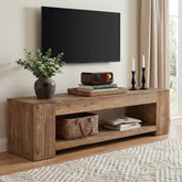 Tribesigns Meuble TV en bois massif de 160 cm pour téléviseurs jusqu'à 75 pouces, Meuble TV rustique avec compartiment de rangement ouvert 3