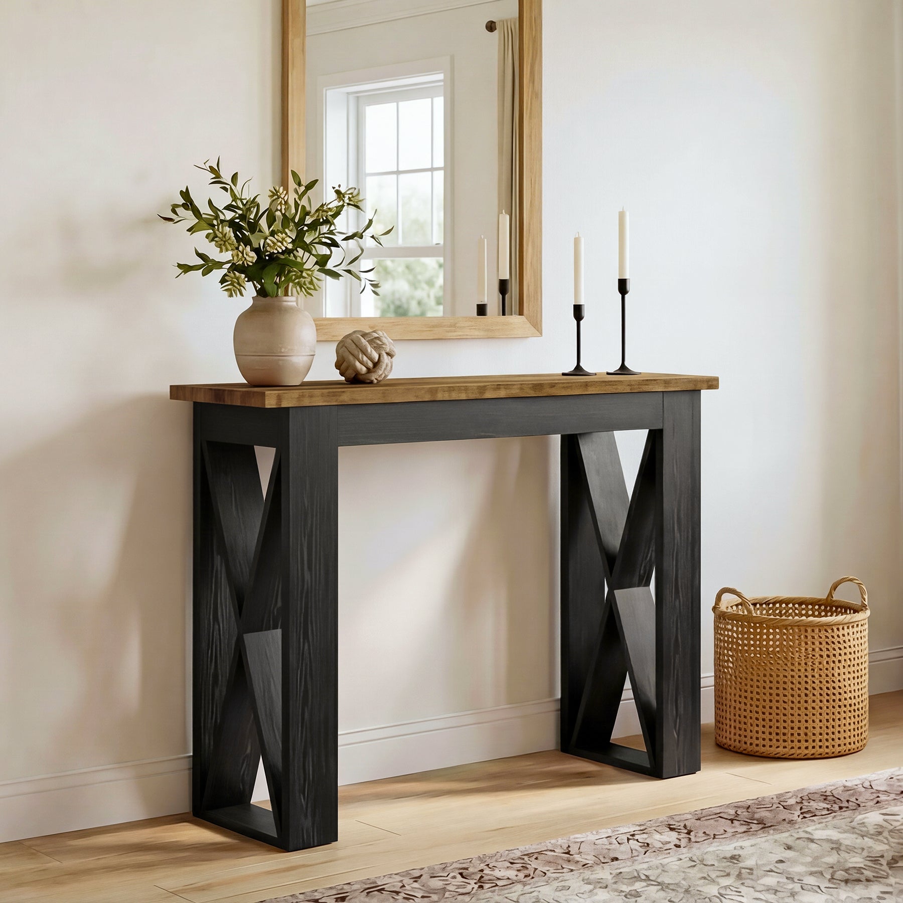 Tribesigns Console étroite 105 cm, Table d'entrée style industriel avec étagère de rangement