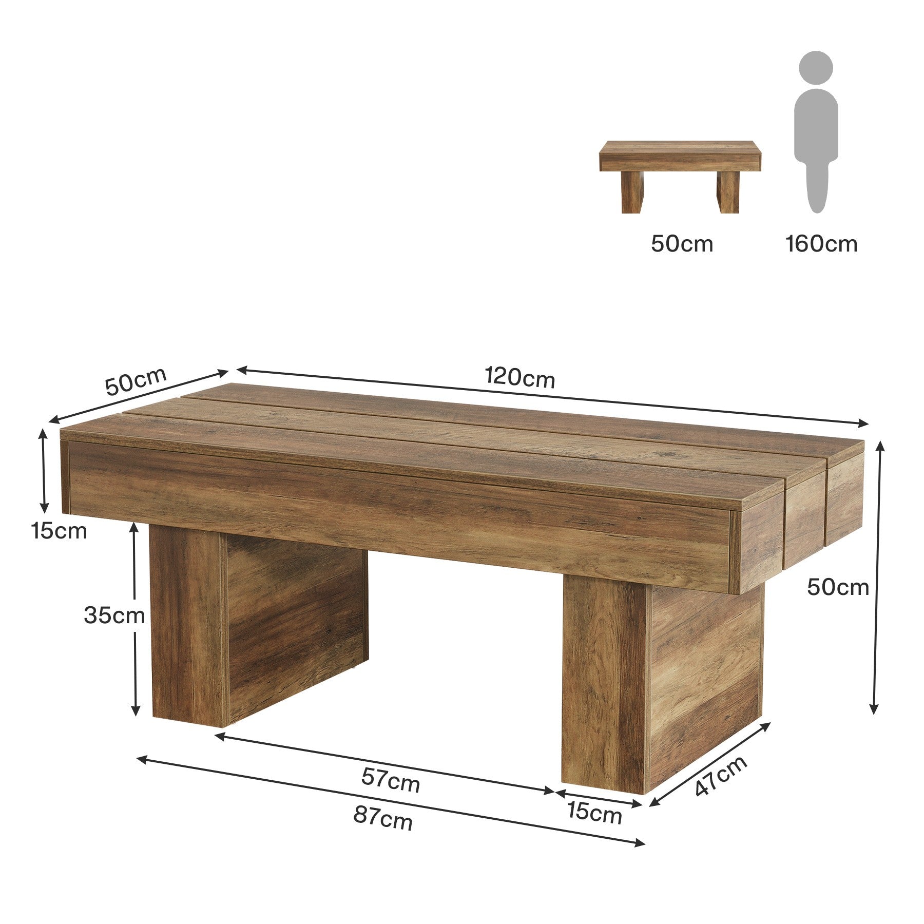 Tribesigns Table basse de ferme de 120 cm avec fonction table à goûter